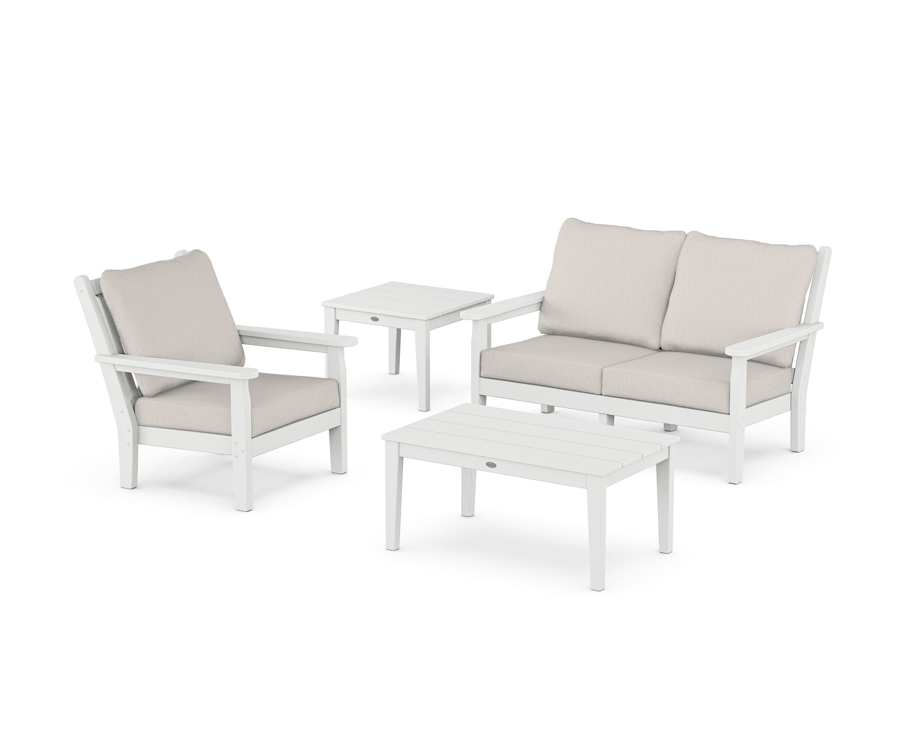 POLYWOOD Chippendale 4-Piece Deep Seating Set in White / Cast Ash