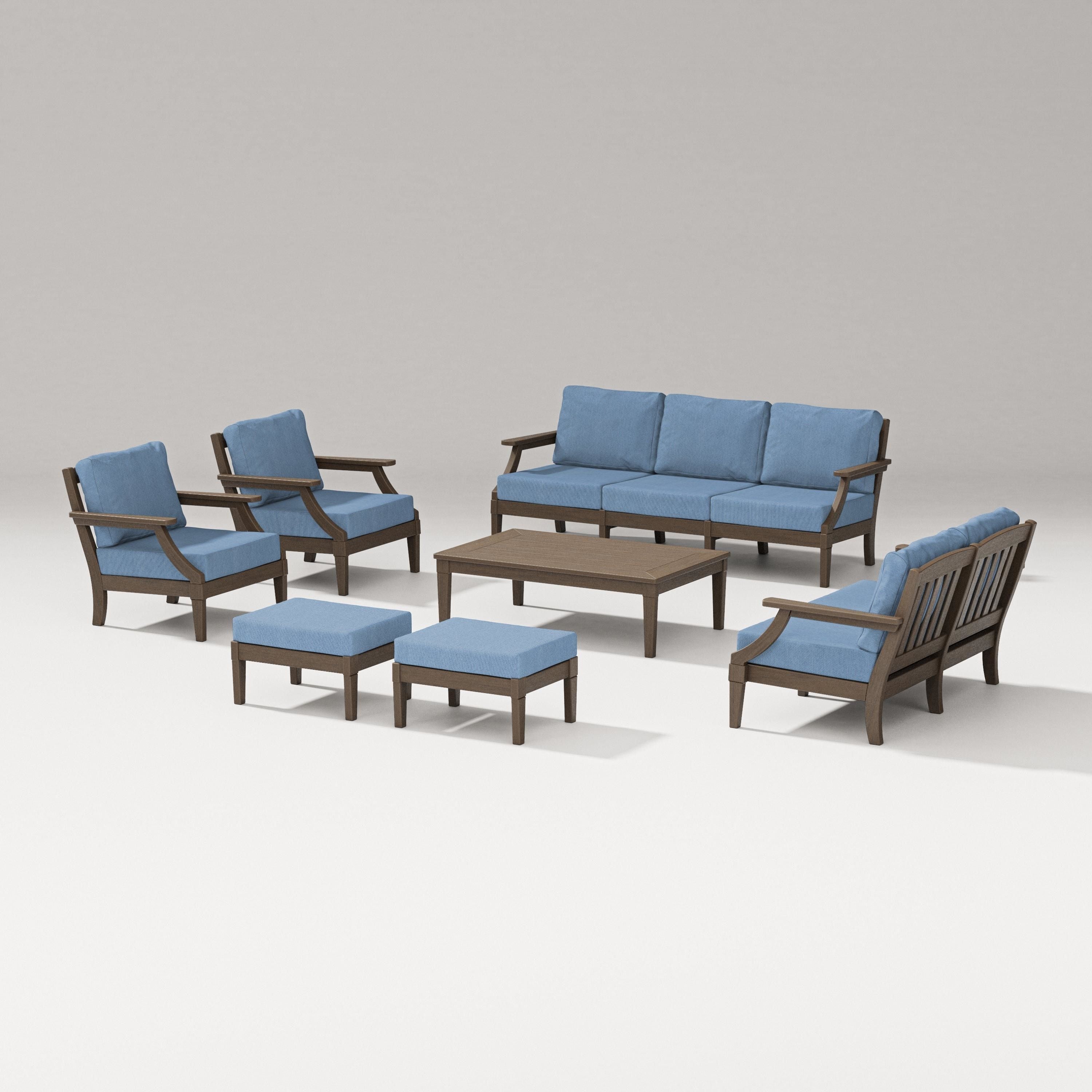 PW Designer Series Estate 7-Piece Lounge Sofa Set in Kona / Sky Blue