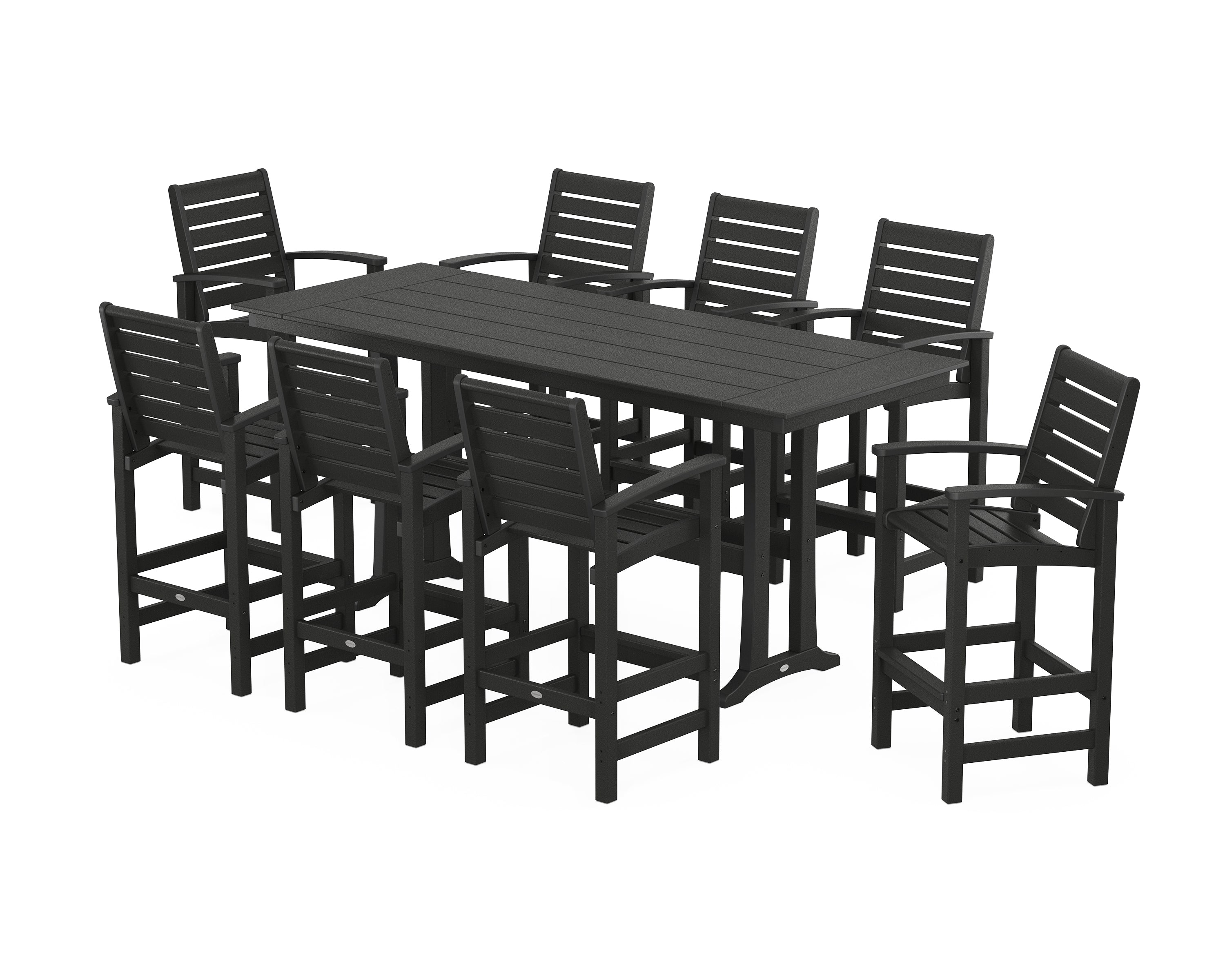 POLYWOOD® Signature 9-Piece Farmhouse Bar Set with Trestle Legs in Black