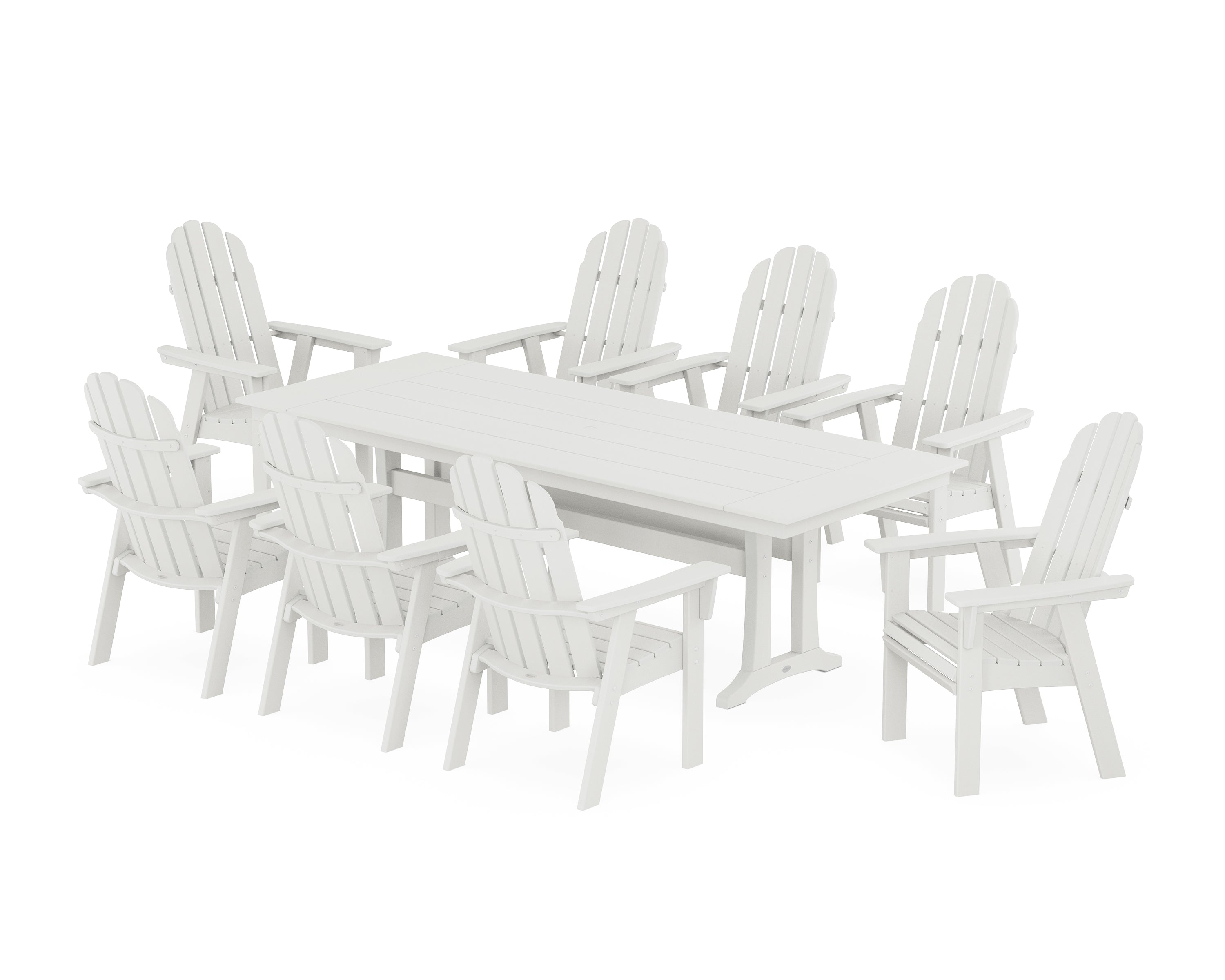 POLYWOOD® Vineyard 9-Piece Curveback Adirondack Farmhouse Dining Set with Trestle Legs in Vintage White