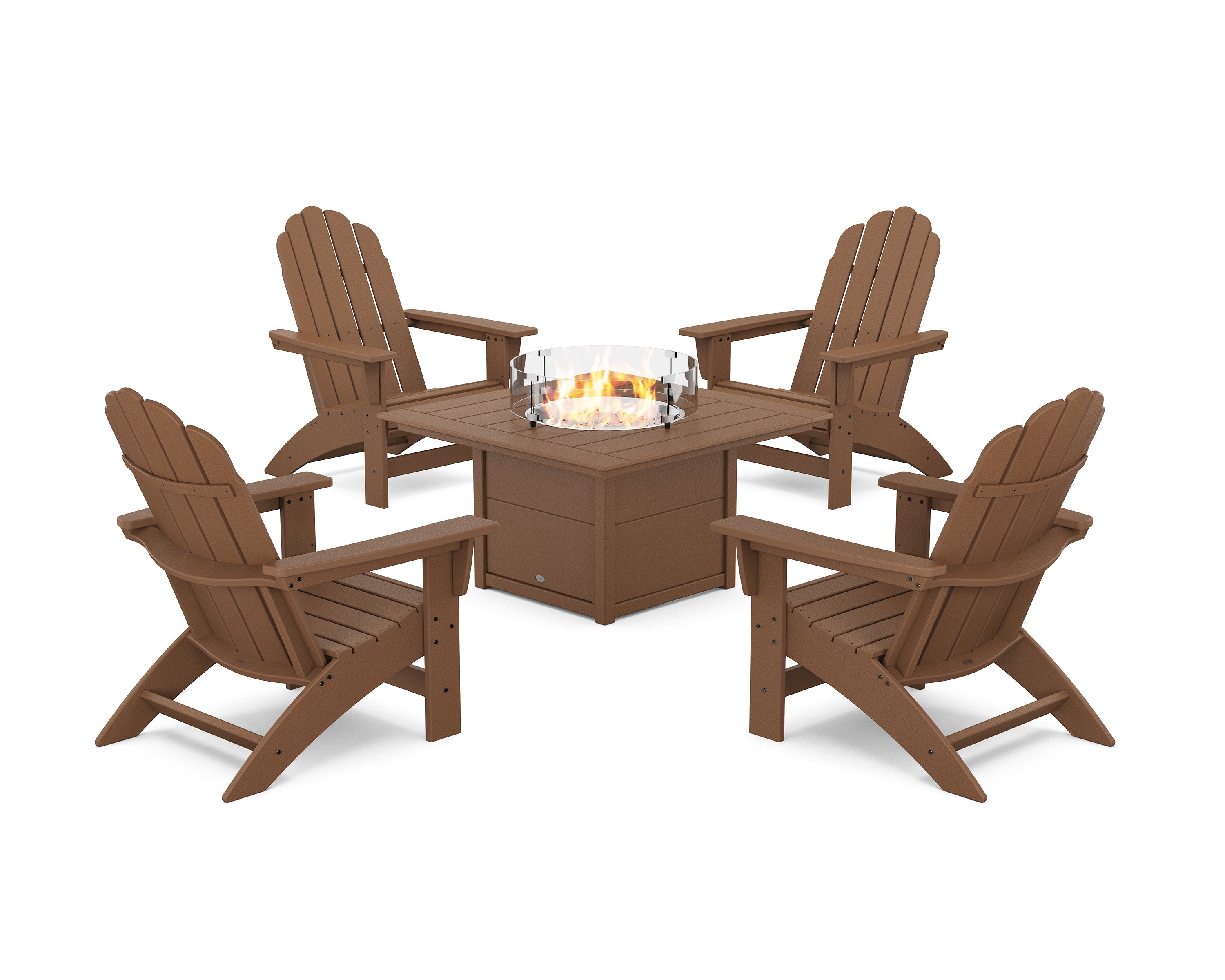POLYWOOD 5-Piece Vineyard Grand Adirondack Conversation Set with Fire Pit Table in Teak