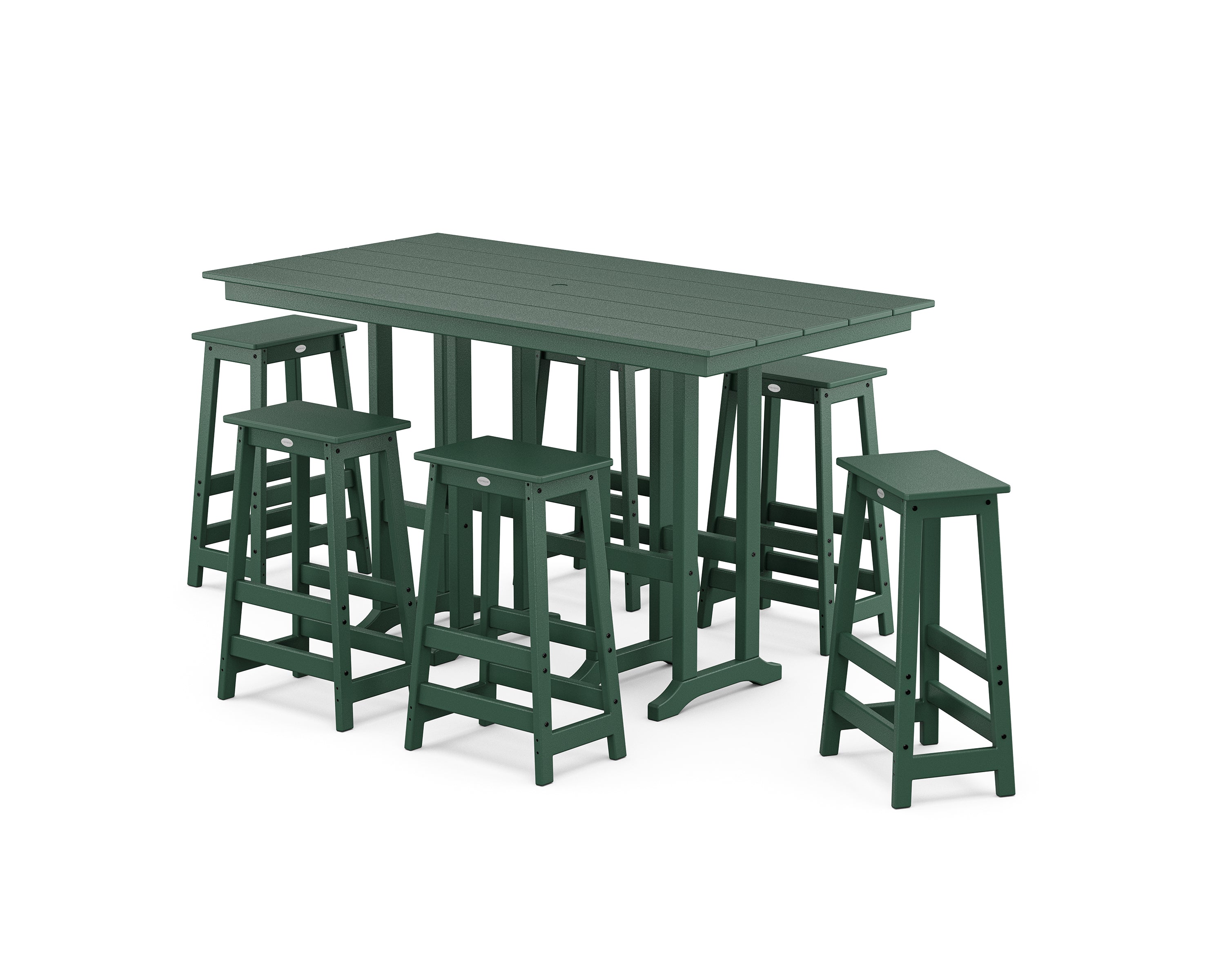 POLYWOOD Modern Studio Bar Stool 7-Piece Set in Green