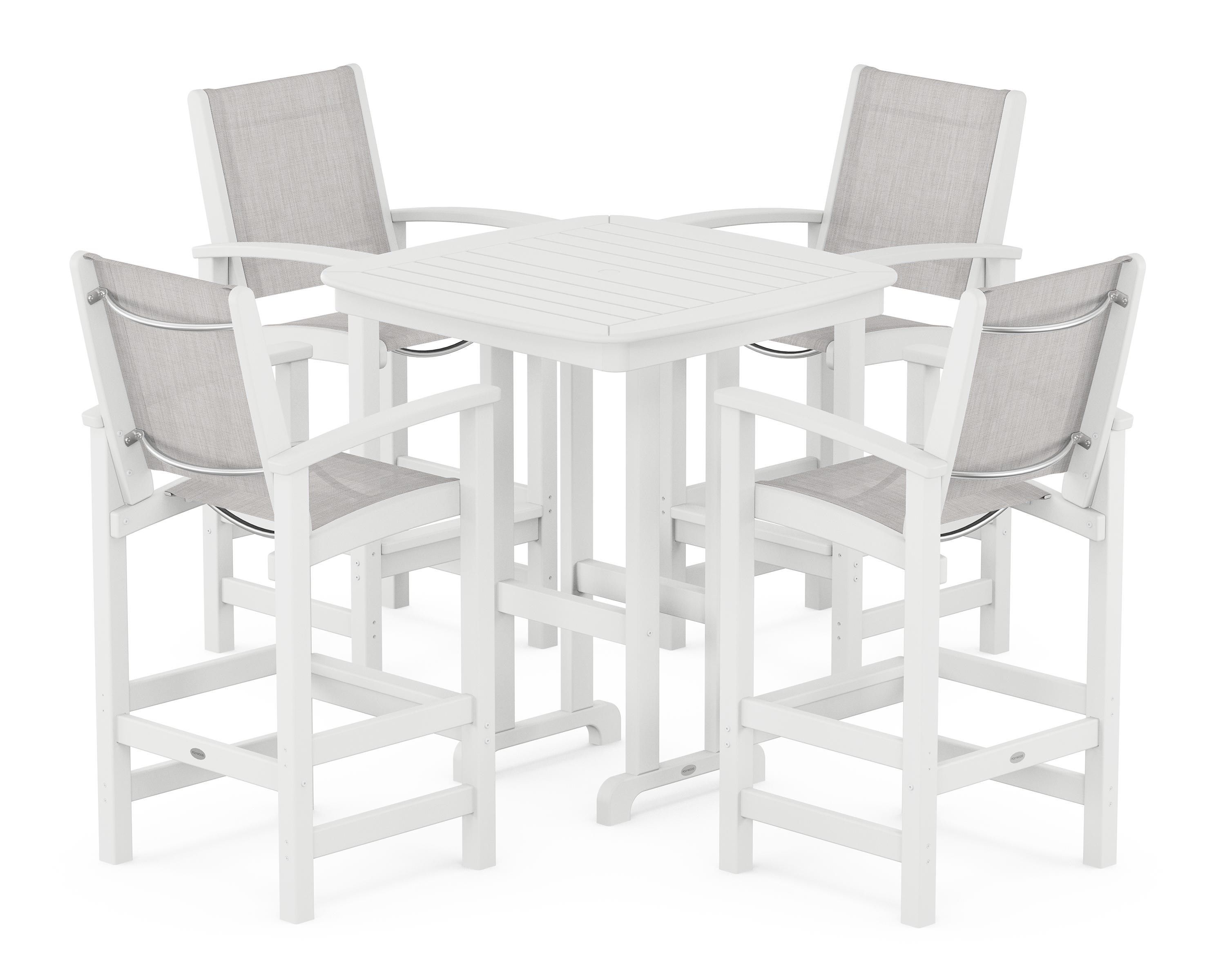 POLYWOOD Coastal 5-Piece Bar Set in White / Parchment Sling
