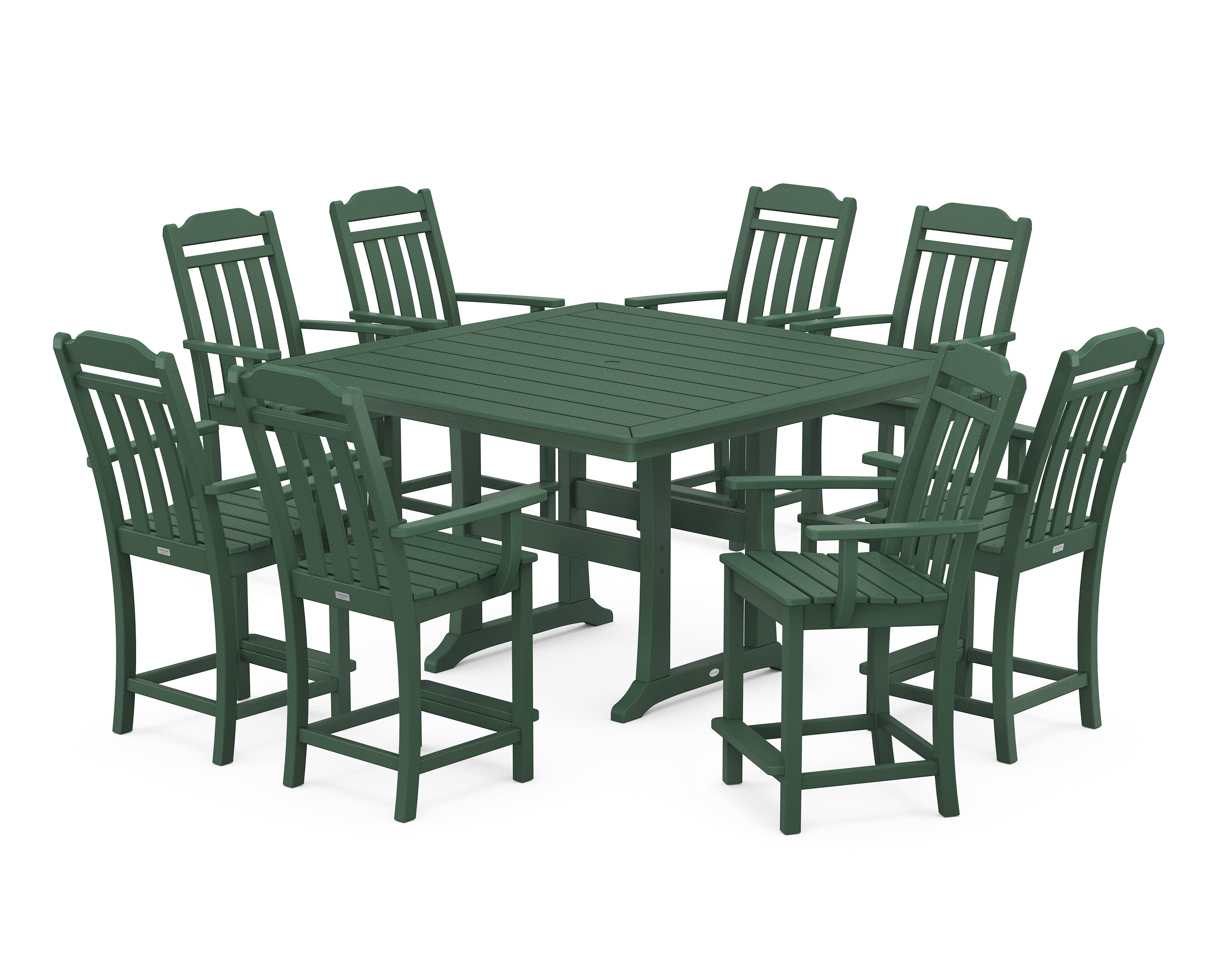 POLYWOOD Country Living 9-Piece Square Counter Set with Trestle Legs in Green