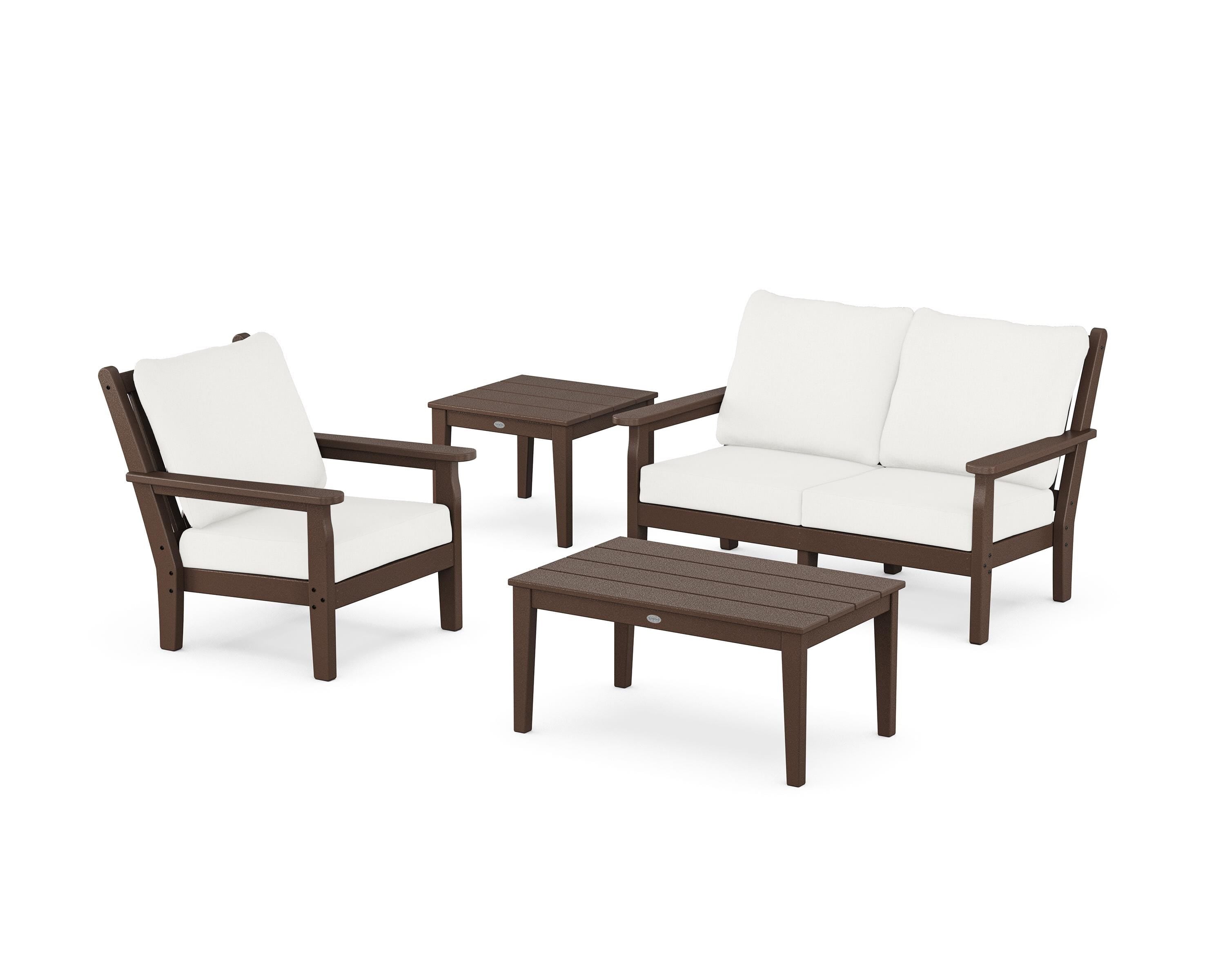 POLYWOOD Chippendale 4-Piece Deep Seating Set in Mahogany / Natural Linen