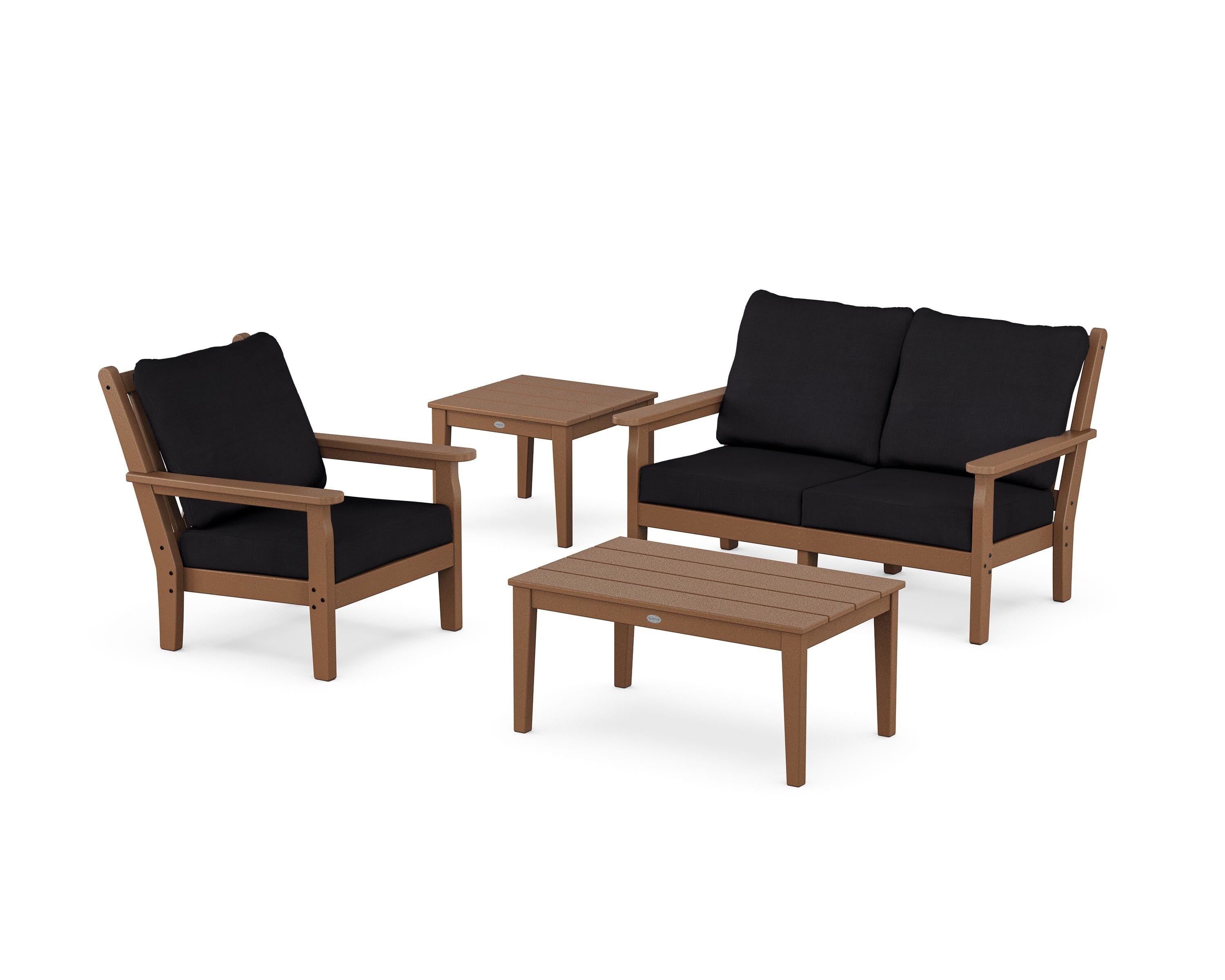 POLYWOOD Chippendale 4-Piece Deep Seating Set in Teak / Midnight Linen