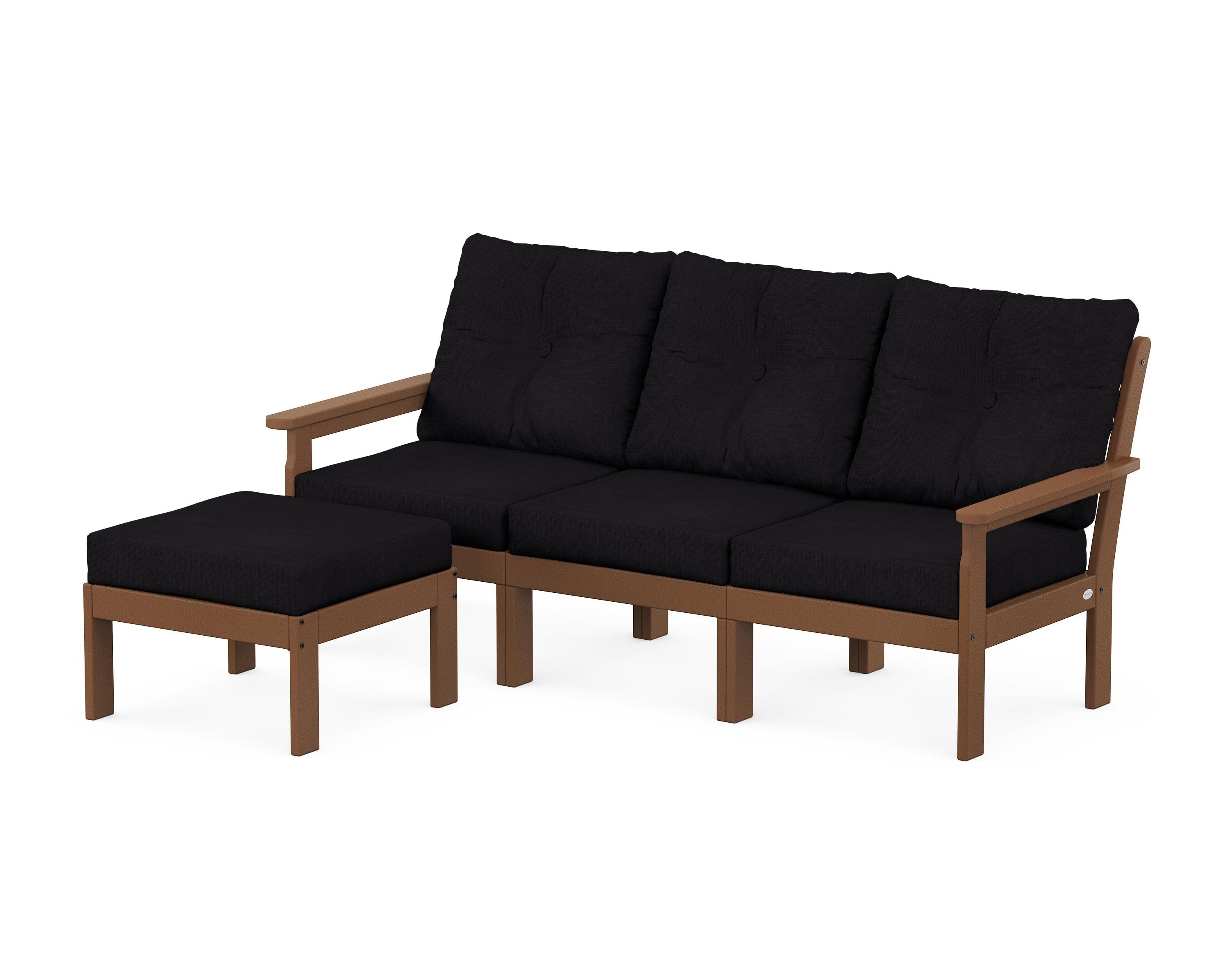 POLYWOOD Vineyard 4-Piece Sectional with Ottoman in Teak / Midnight Linen