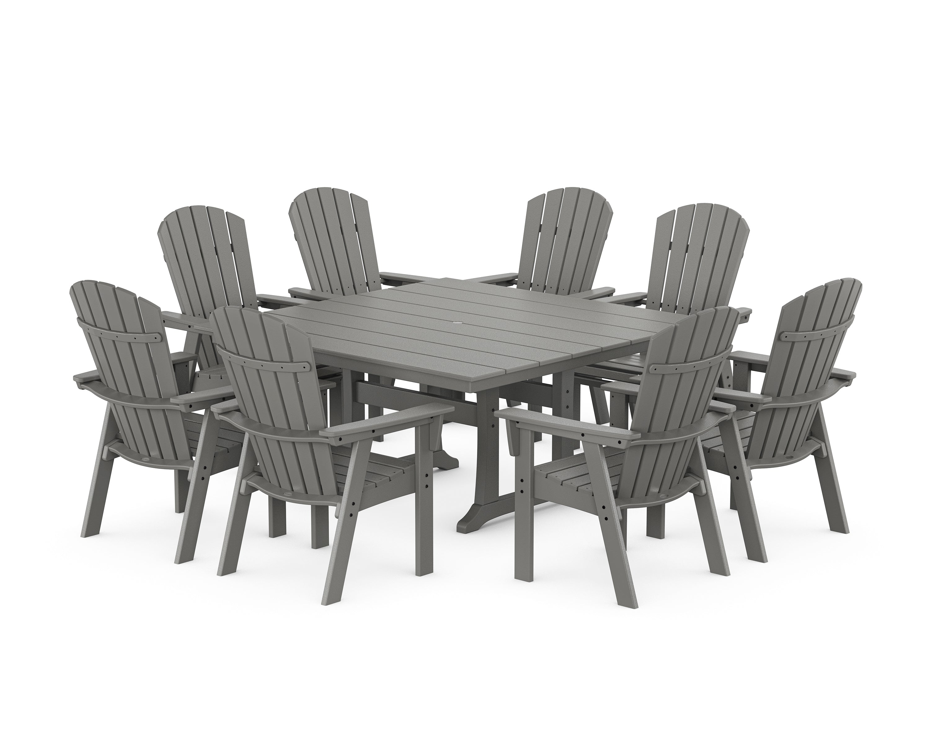 POLYWOOD Nautical Curveback Adirondack 9-Piece Square Dining Set with Trestle Legs in Slate Grey