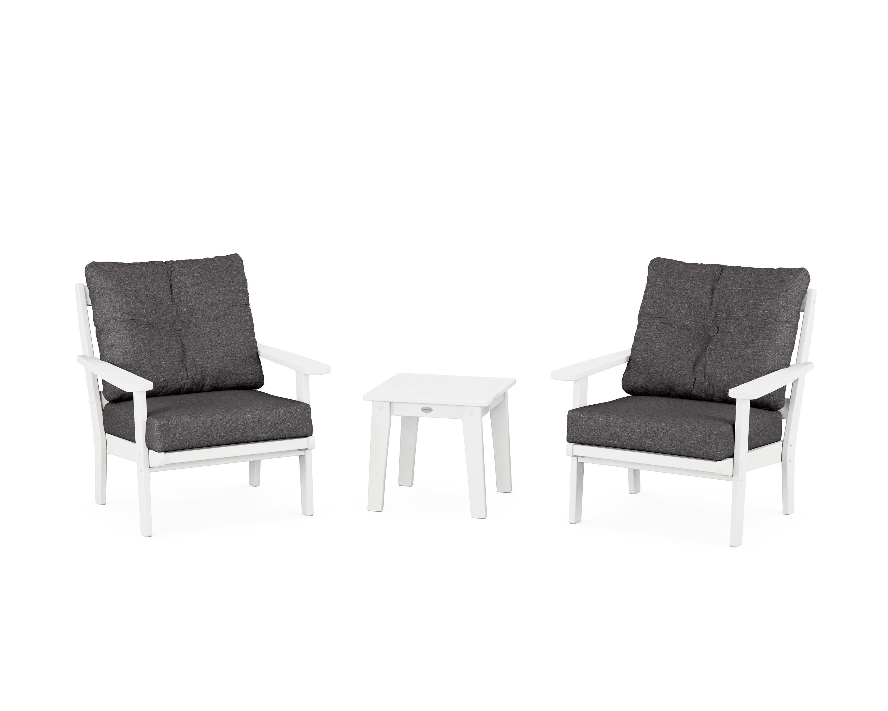 POLYWOOD Mission 3-Piece Deep Seating Set in White / Ash Charcoal