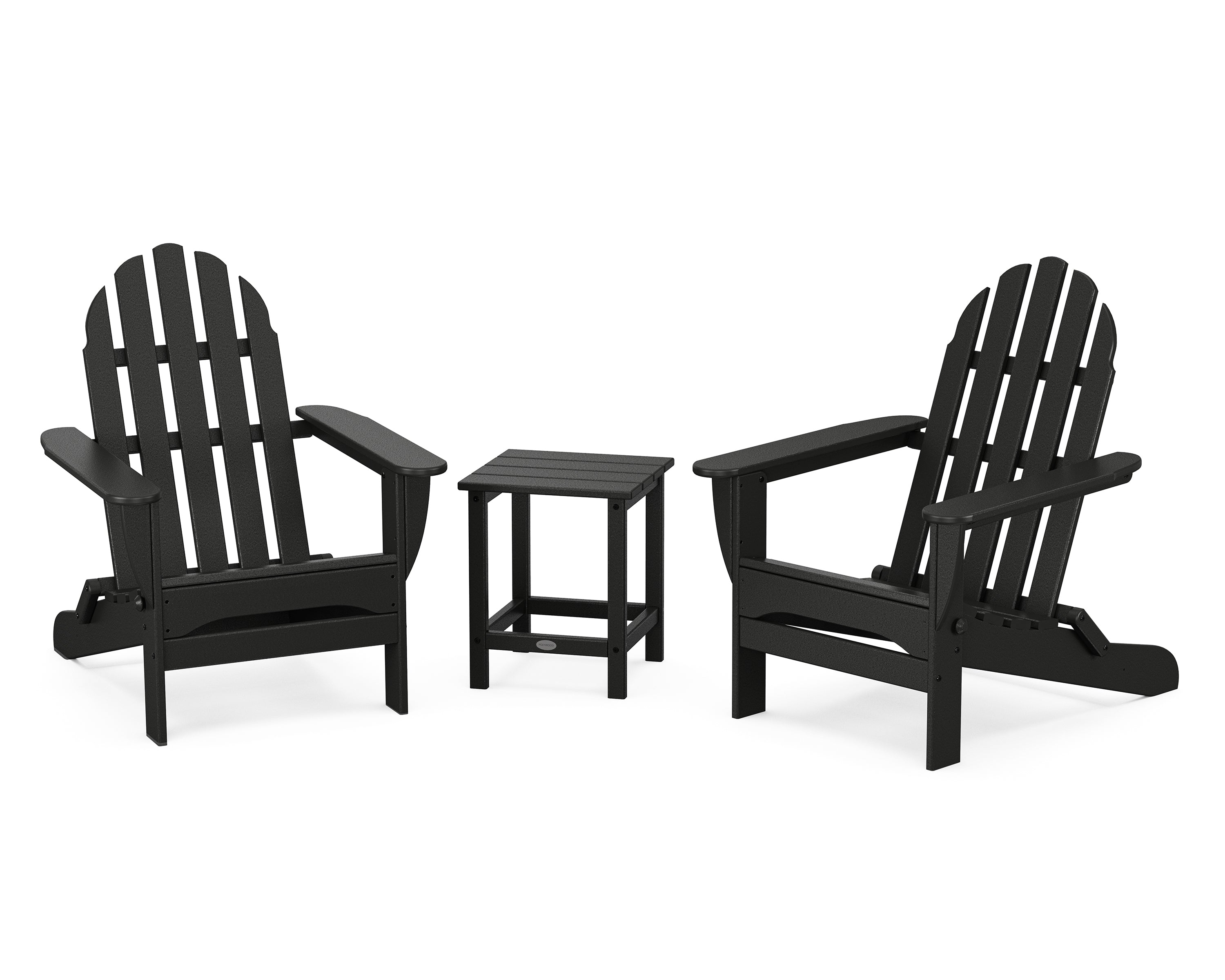 POLYWOOD Classic Folding Adirondack 3-Piece Set with Long Island 18" Side Table in Black