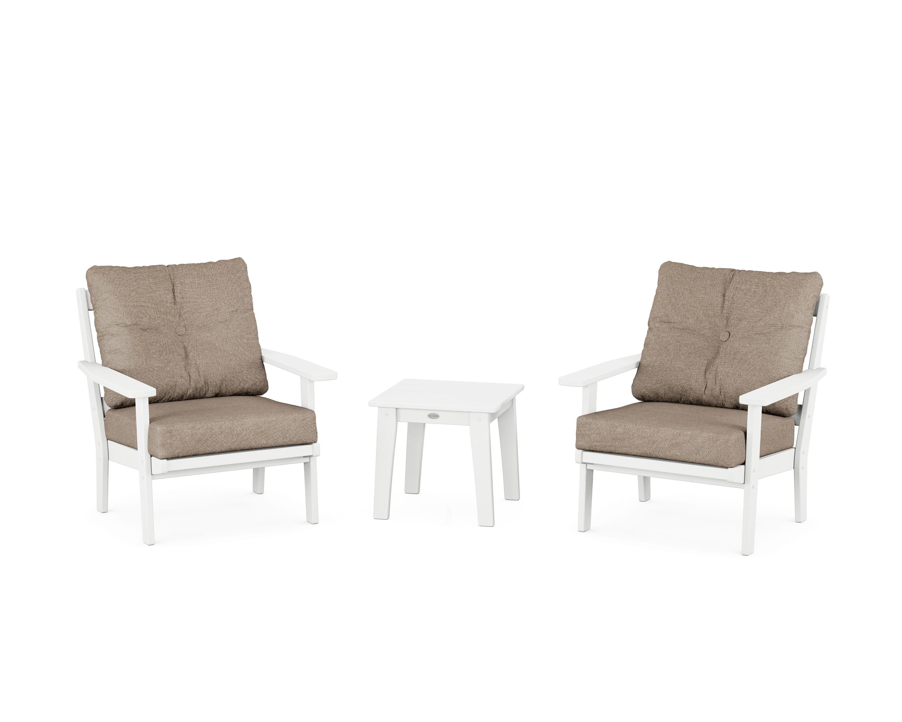 POLYWOOD Oxford 3-Piece Deep Seating Set in White / Spiced Burlap