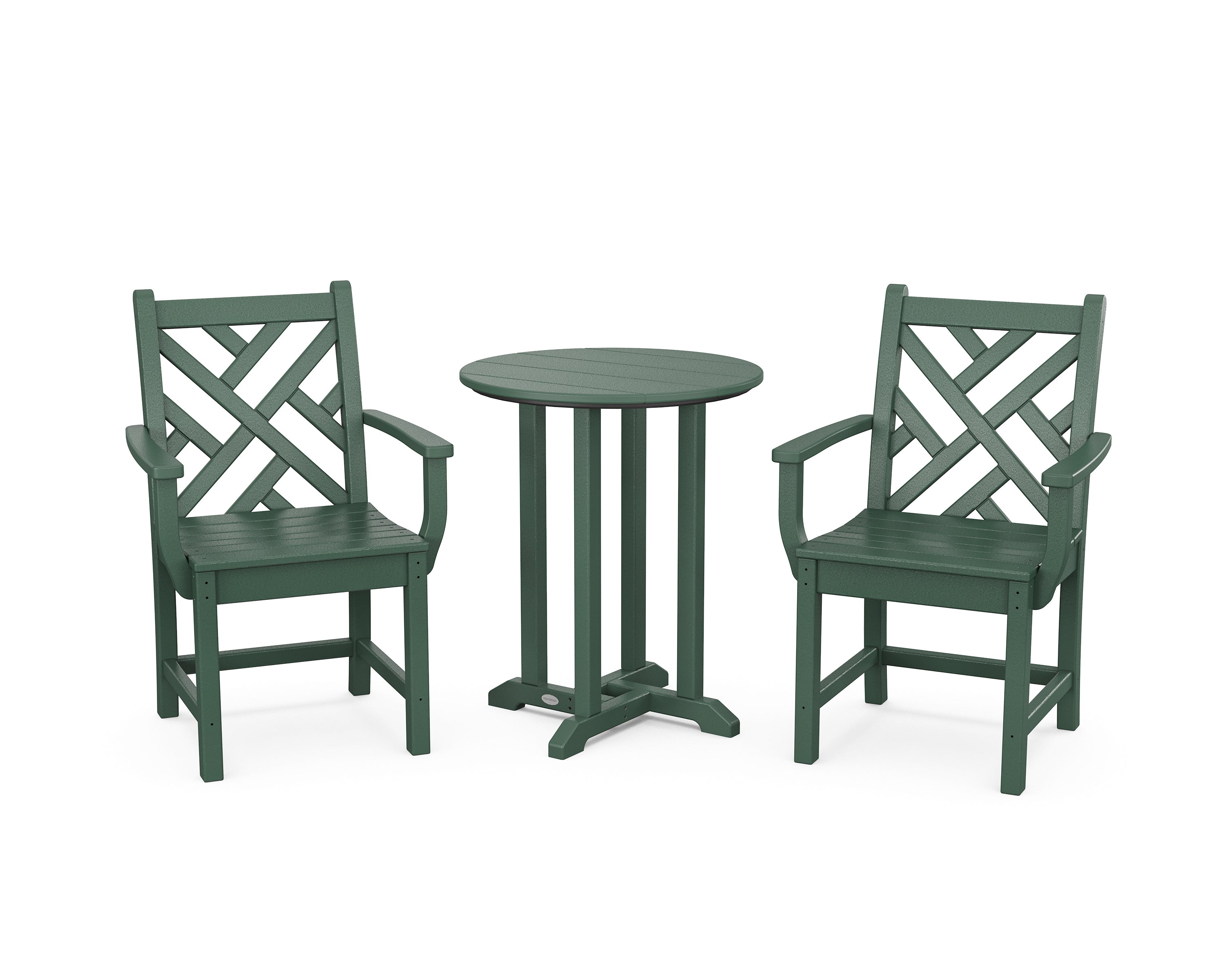 POLYWOOD Chippendale 3-Piece Round Bistro Dining Set in Green