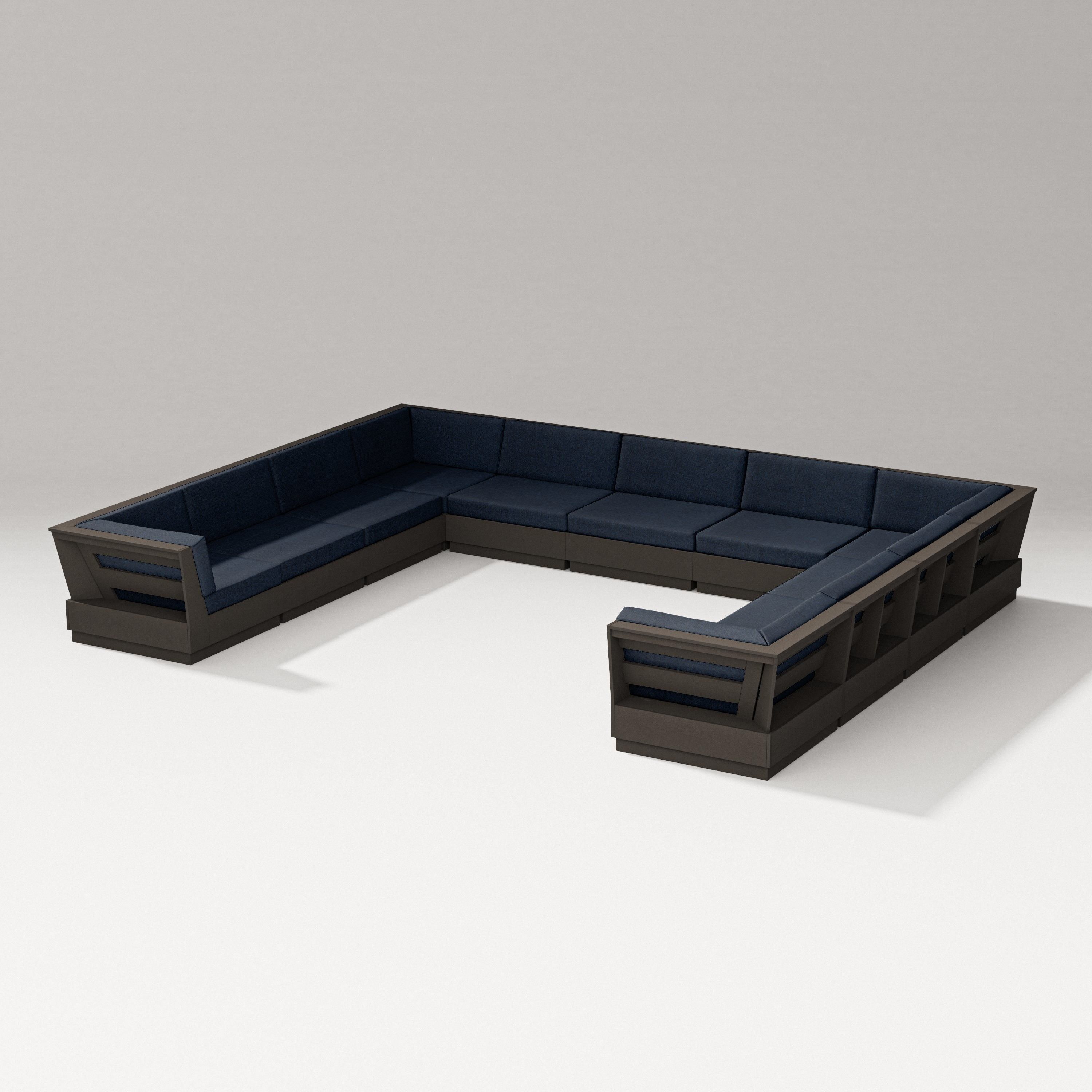 PW Designer Series Elevate Large U-Shaped Sectional in Vintage Coffee / Marine Indigo
