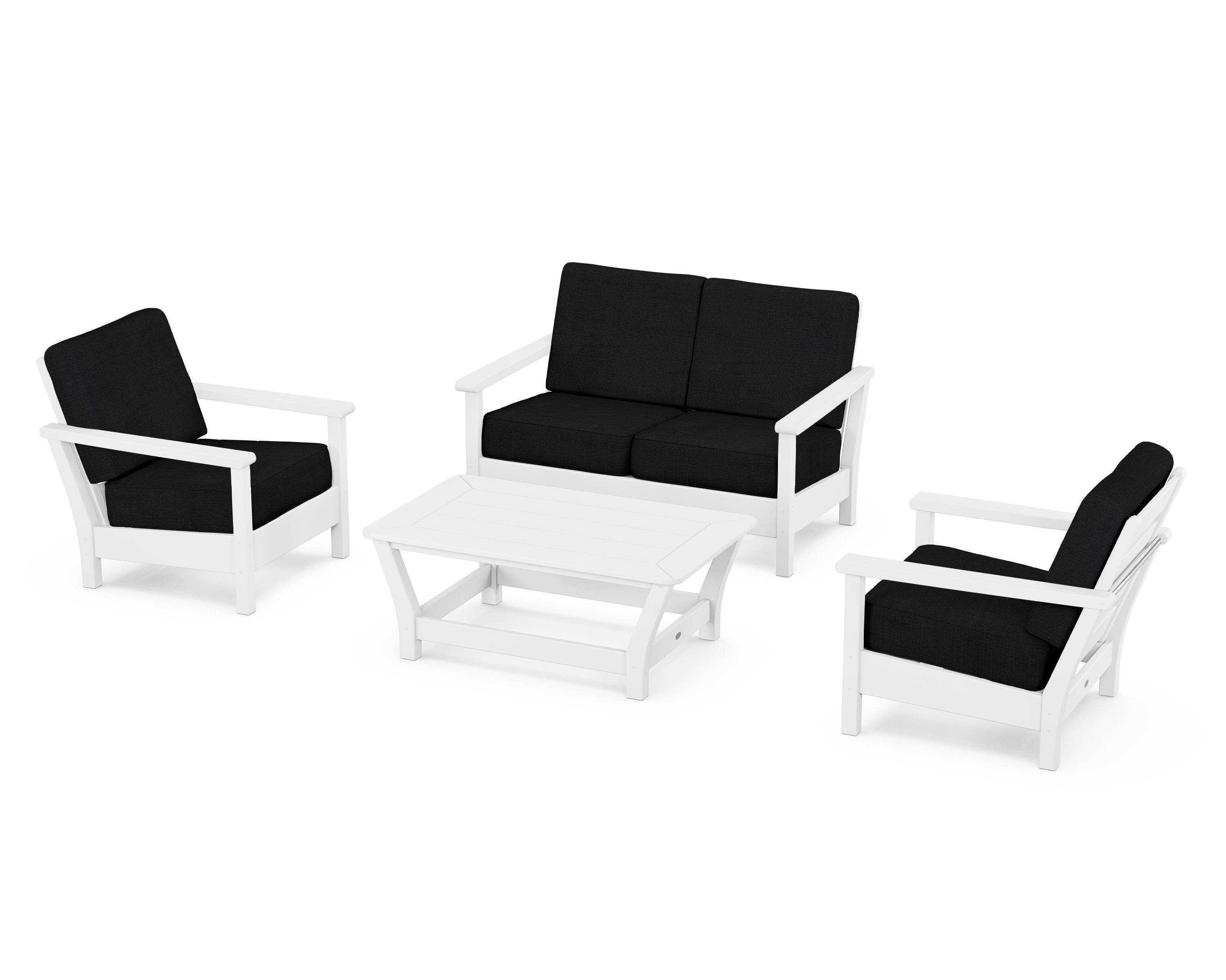 POLYWOOD Harbour 4-Piece Deep Seating Set in White / Midnight Linen