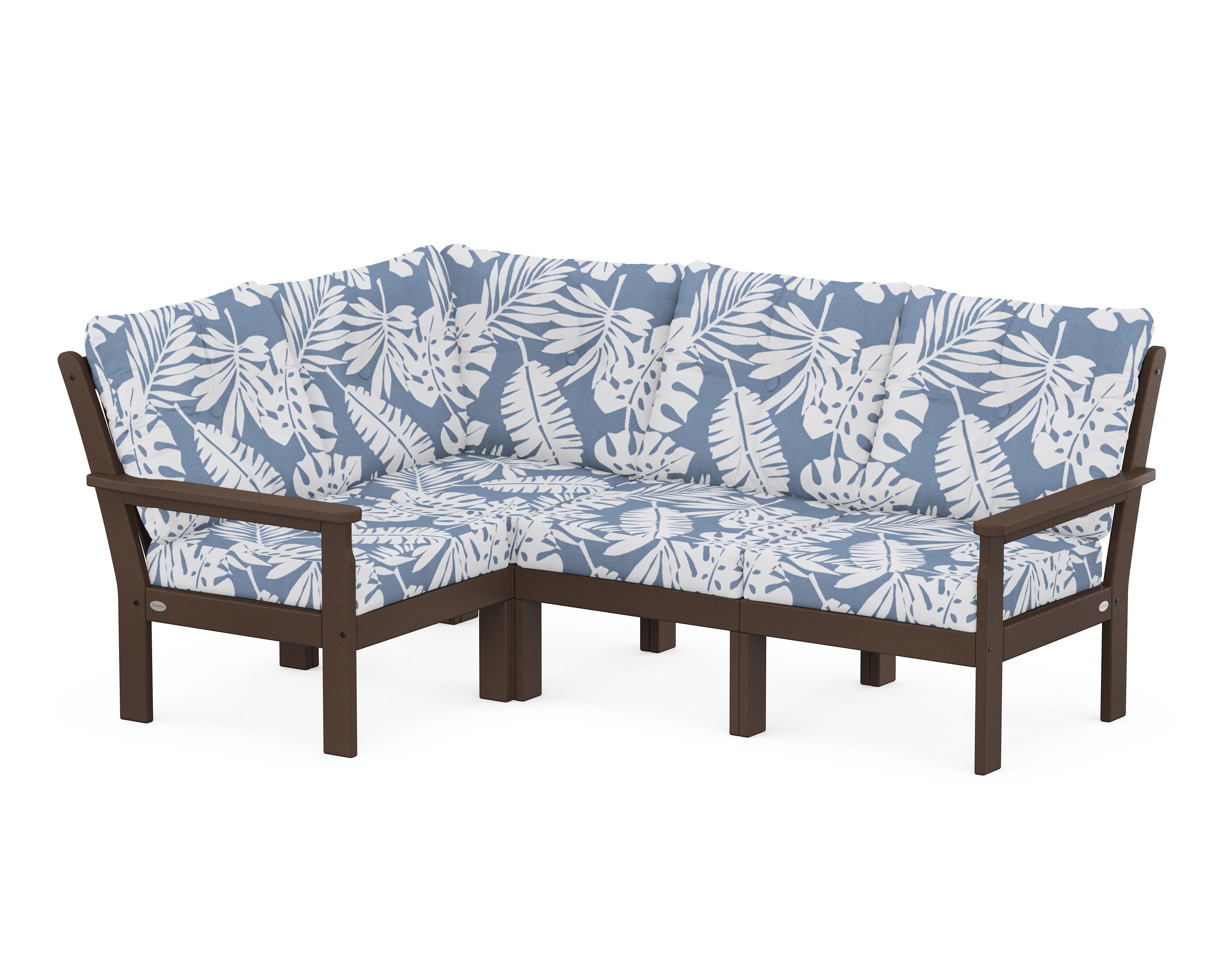 POLYWOOD Vineyard 4-Piece Sectional in Mahogany / Leaf Sky Blue