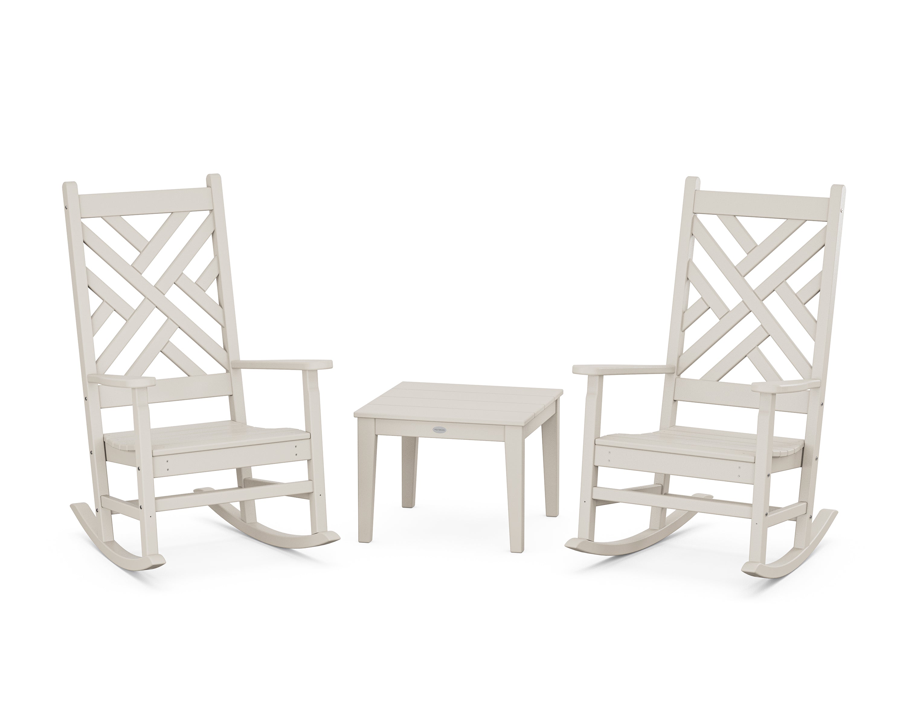 POLYWOOD Chippendale 3-Piece Rocking Chair Set in Sand