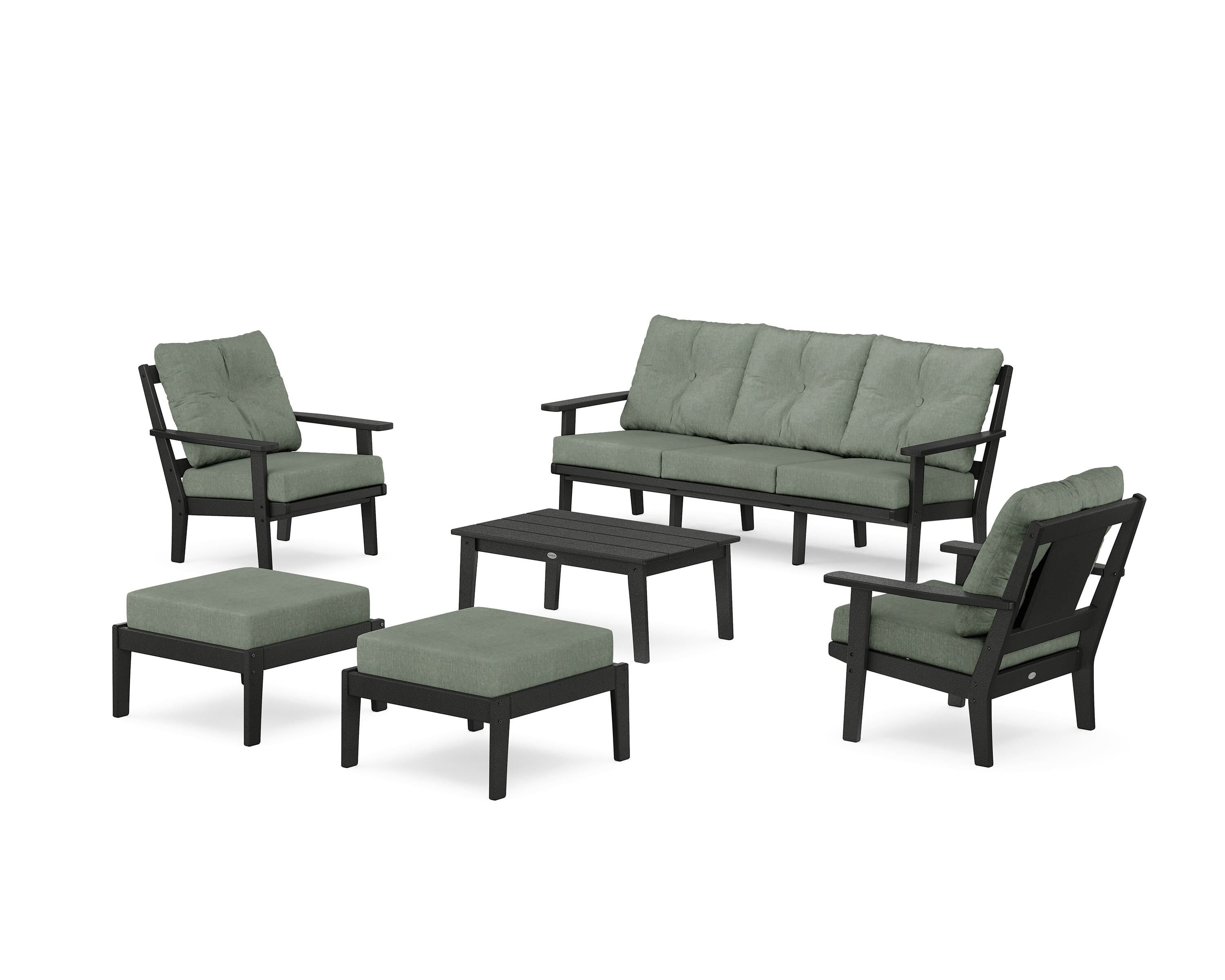 POLYWOOD Prairie 6-Piece Lounge Sofa Set in Black / Cast Sage