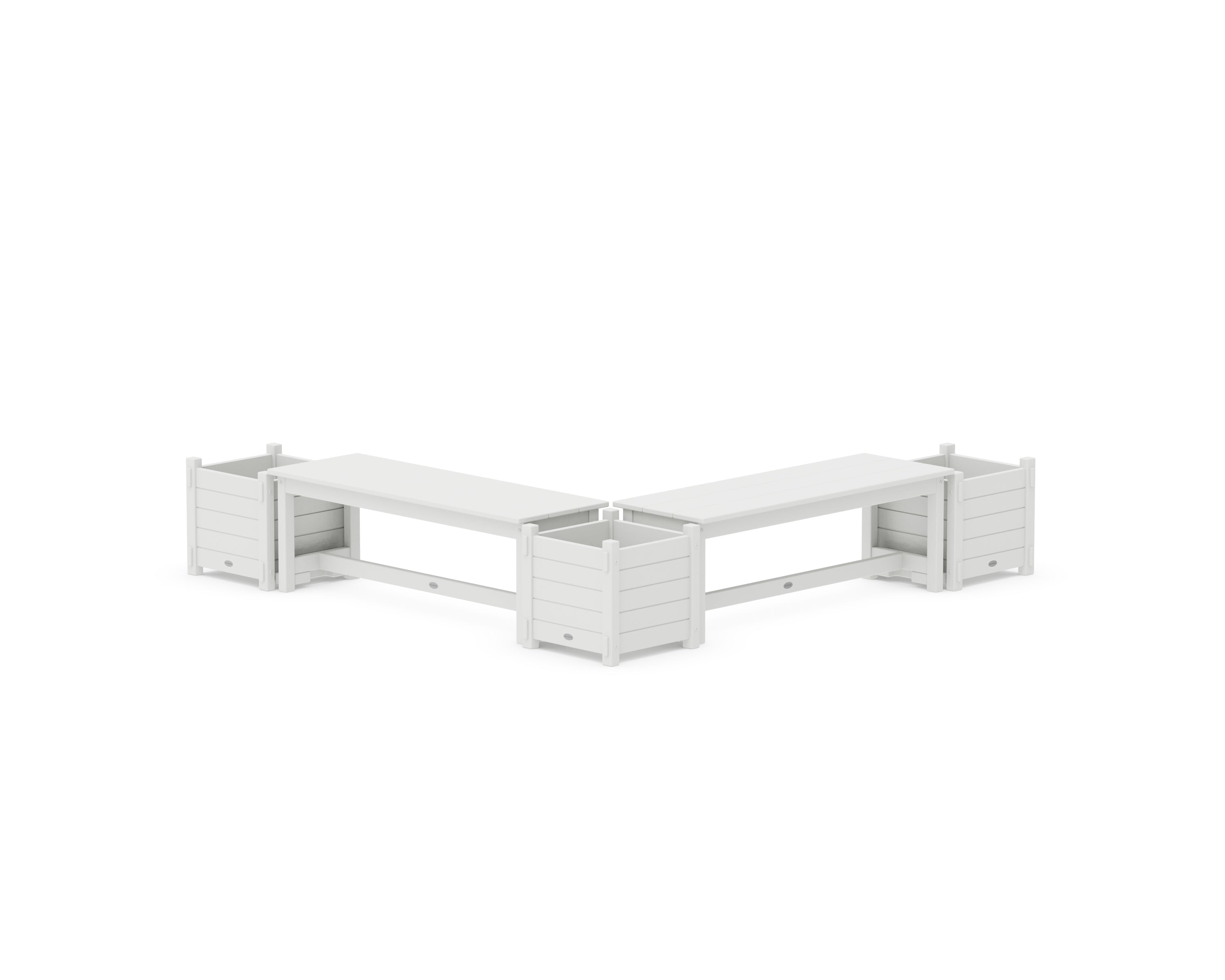 POLYWOOD 48" Nautical L- Shaped Planter Bench Corner Set in White