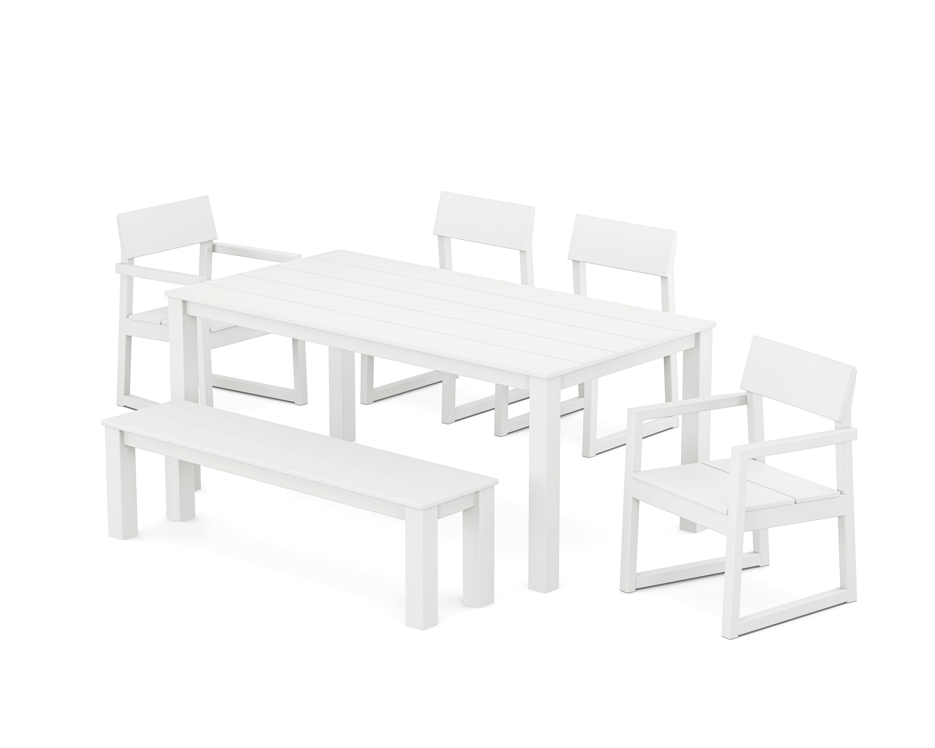POLYWOOD EDGE 6-Piece Parsons Dining Set with Bench in White