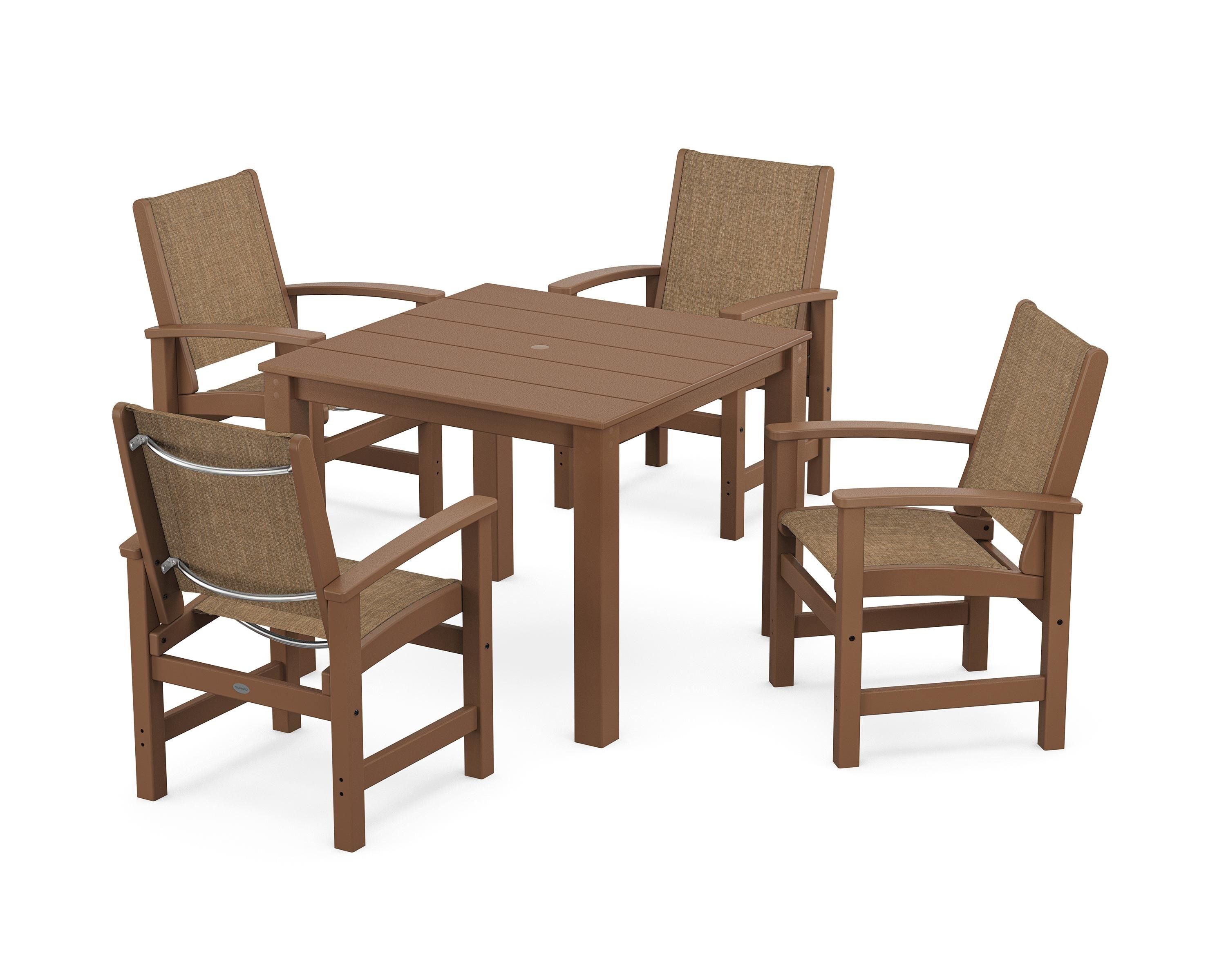 POLYWOOD Coastal 5-Piece Parsons Dining Set in Teak / Burlap Sling