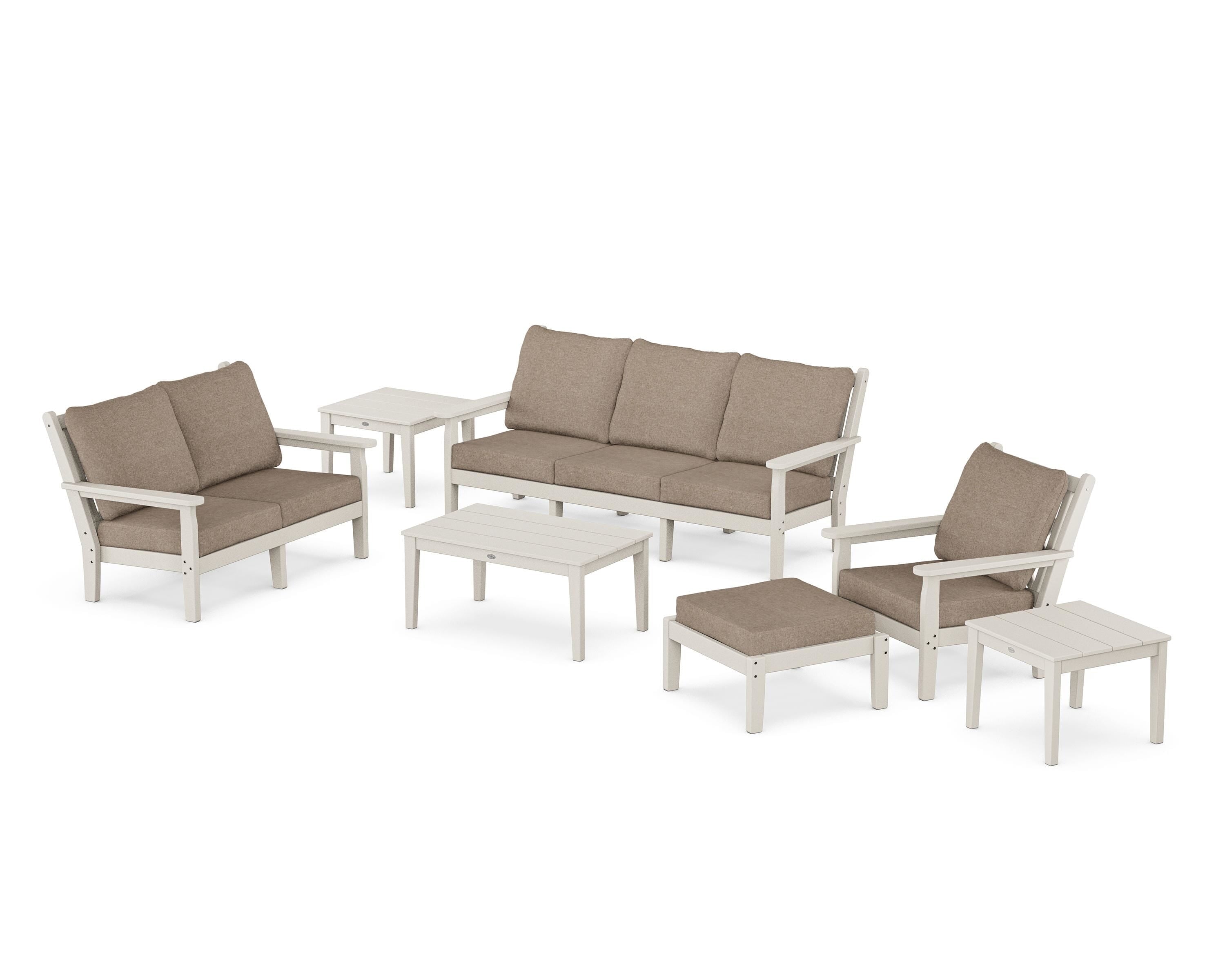 POLYWOOD Chippendale 7-Piece Deep Seating Set in Sand / Spiced Burlap