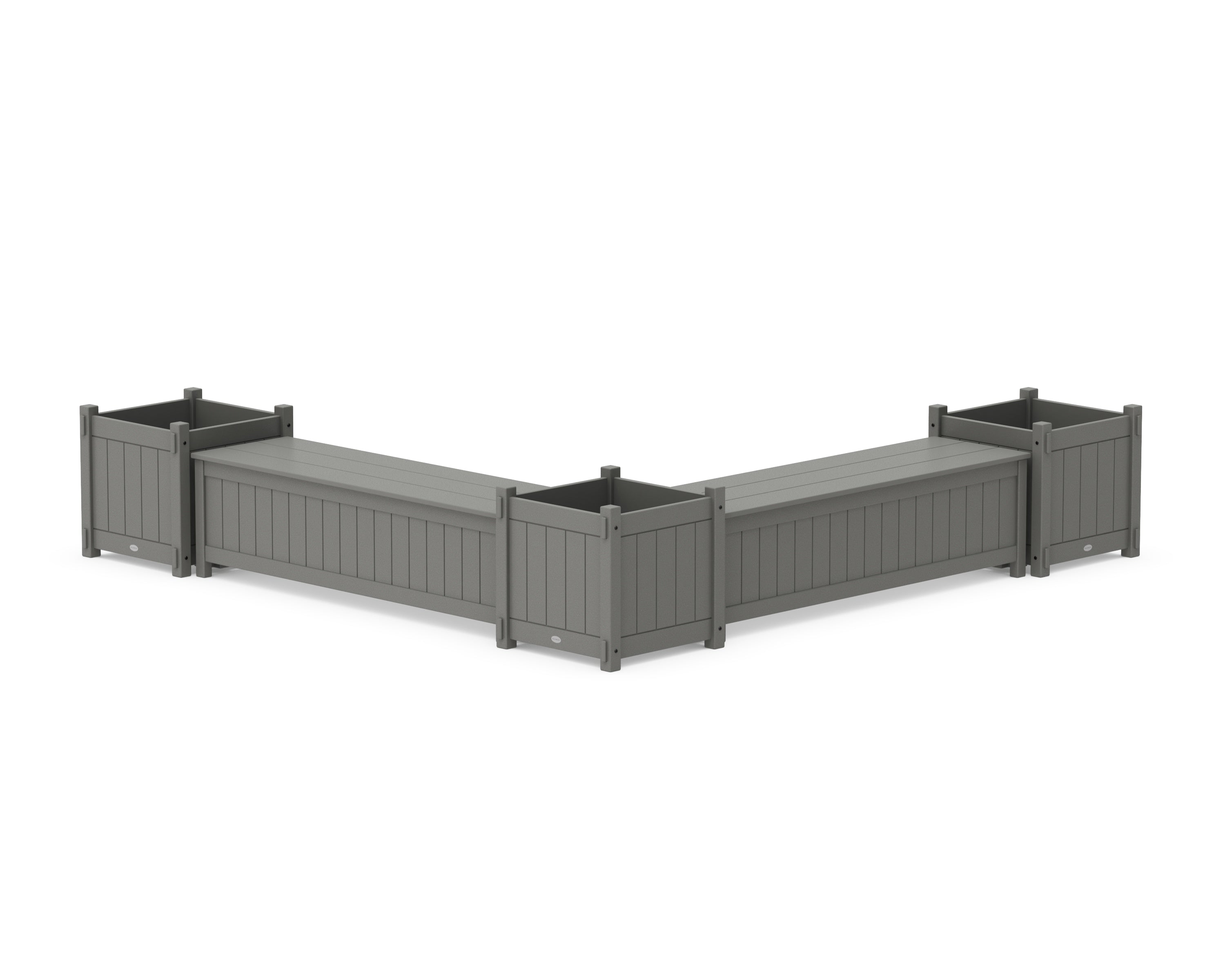 POLYWOOD 60" Vineyard L- Shaped Planter Storage Bench Corner Set- Large in Slate Grey
