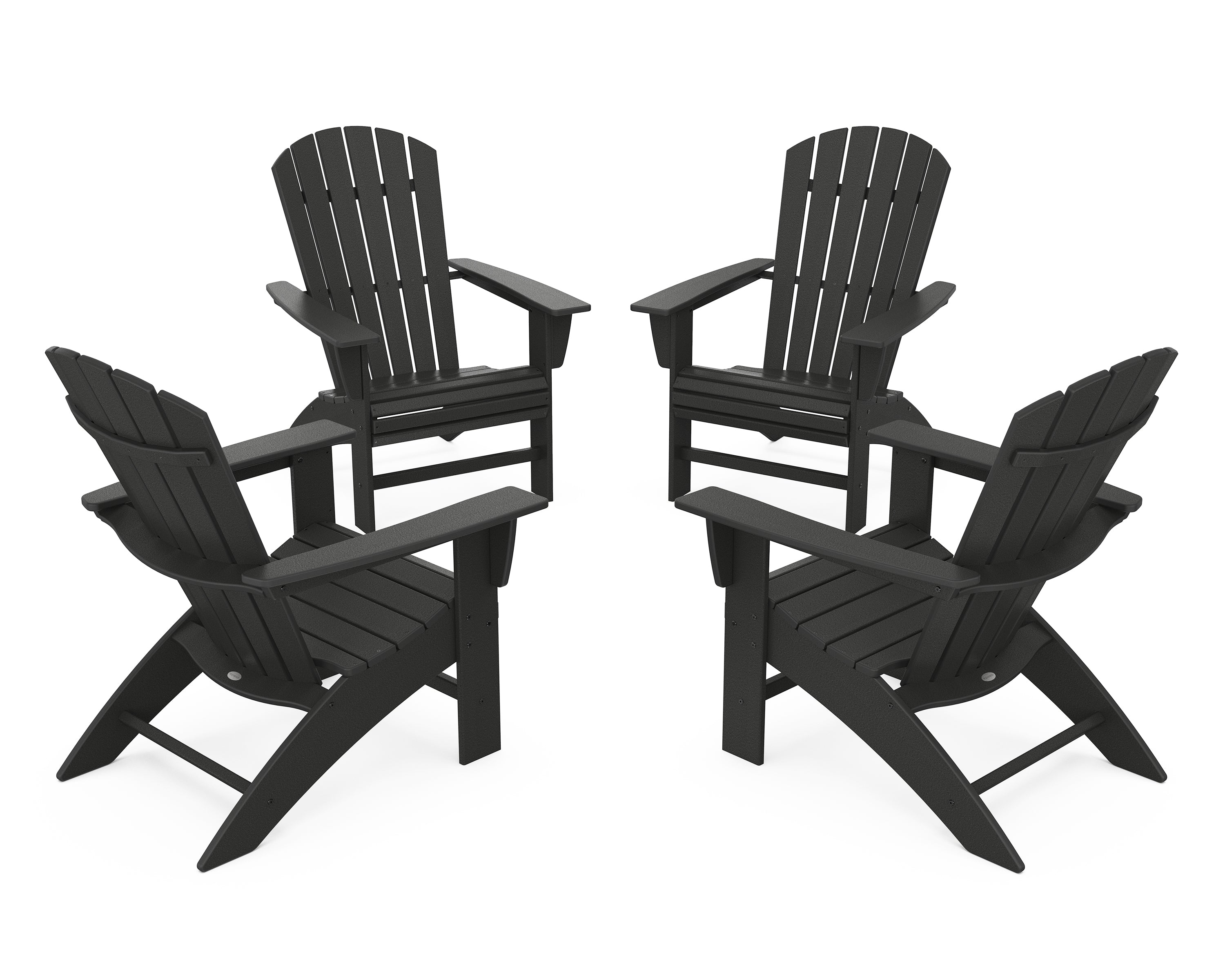 POLYWOOD 4-Piece Nautical Curveback Adirondack Chair Conversation Set in Black