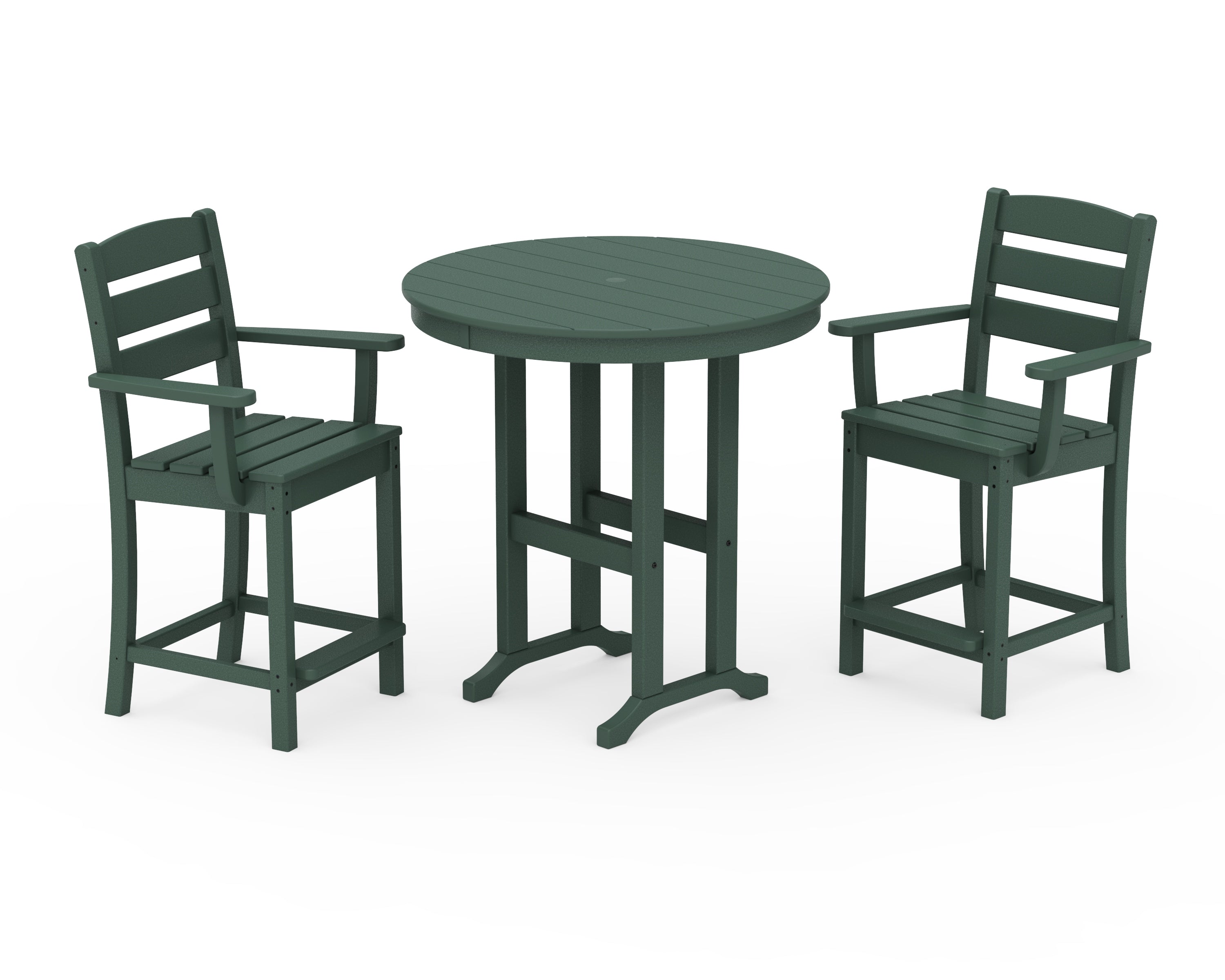 POLYWOOD Lakeside 3-Piece Round Farmhouse Arm Chair Counter Set in Green