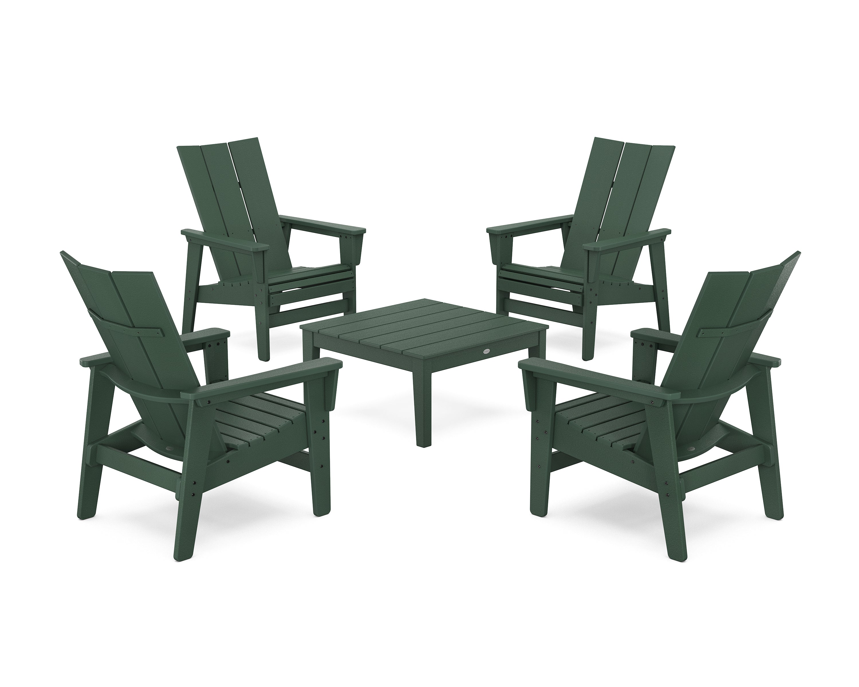 POLYWOOD 5-Piece Modern Grand Upright Adirondack Chair Conversation Group in Green