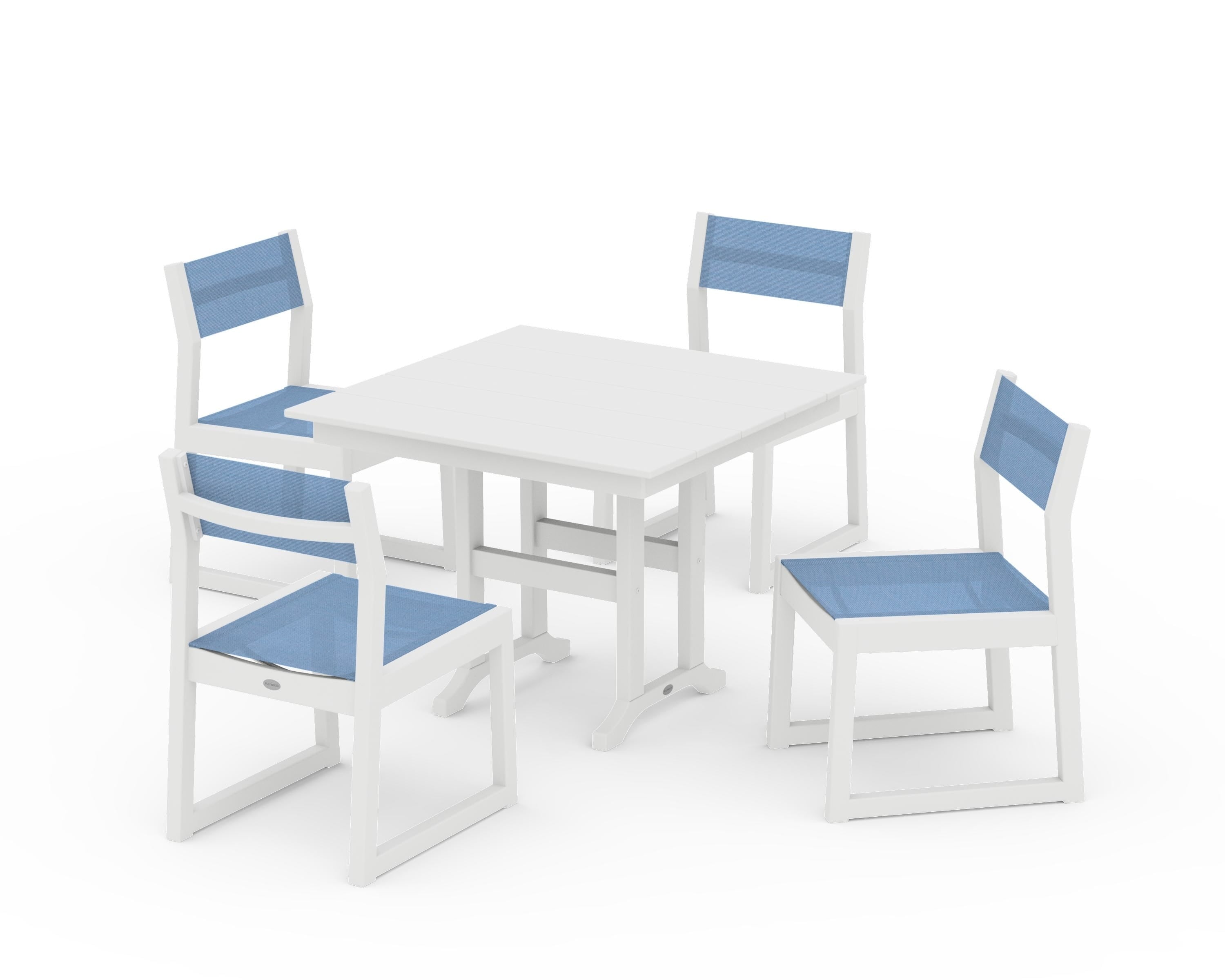POLYWOOD EDGE Sling Side Chair 5-Piece Farmhouse Dining Set in White / Poolside Sling