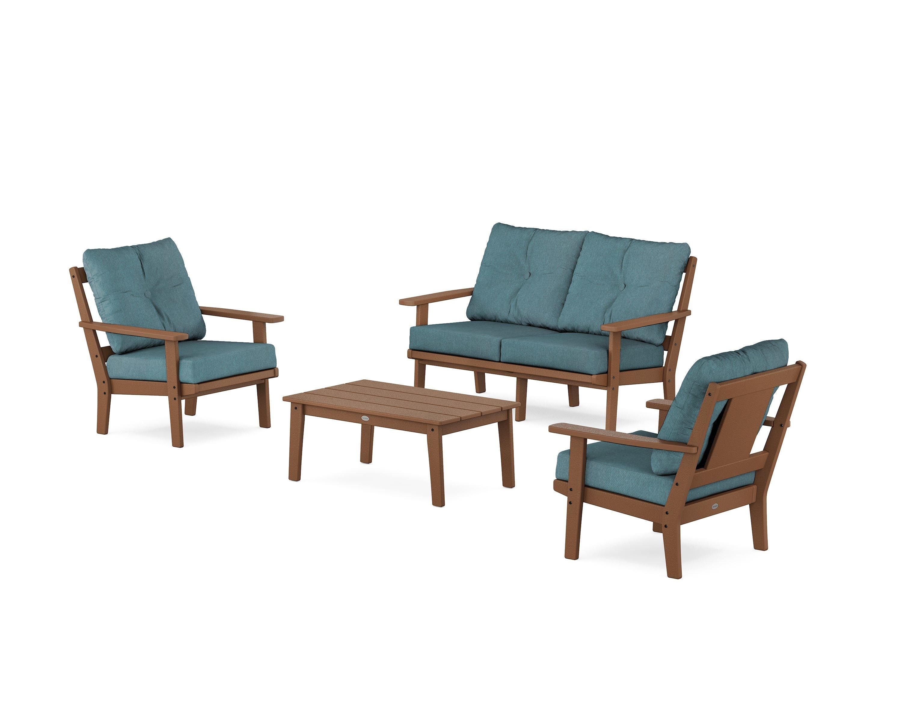 POLYWOOD Prairie 4-Piece Deep Seating Set with Loveseat in Teak / Ocean Teal