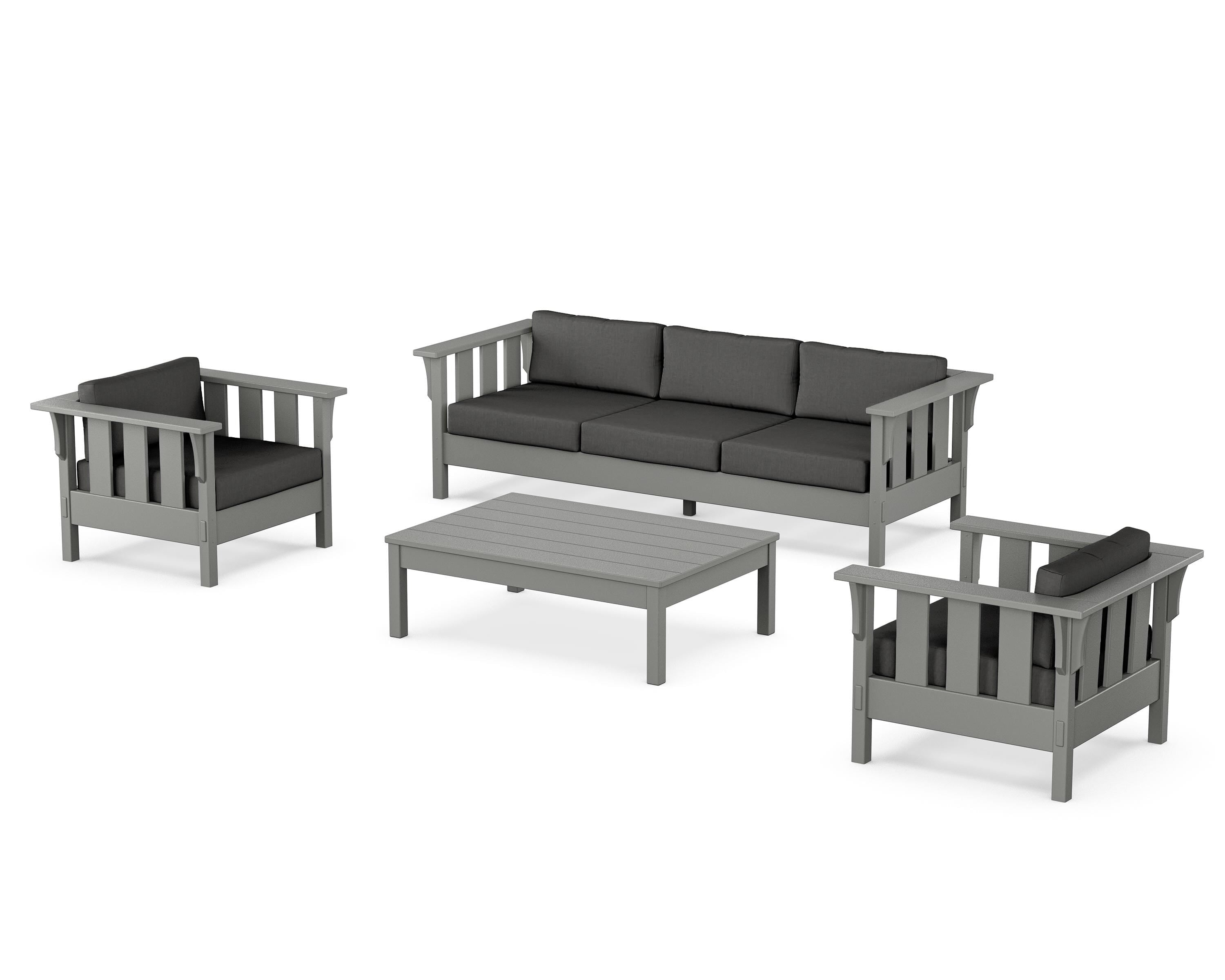 Martha Stewart by POLYWOOD Acadia 4-Piece Deep Seating Set with Sofa in Slate Grey / Spectrum Carbon