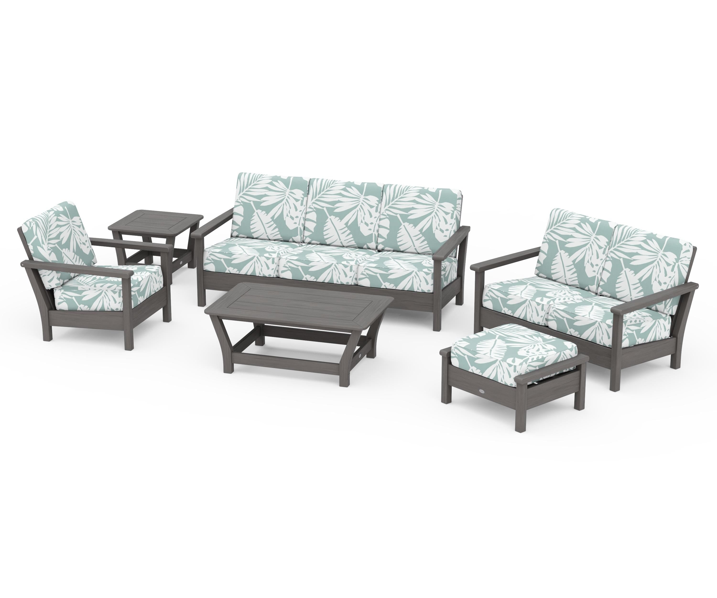 POLYWOOD Harbour 6-Piece Outdoor Living Set in Driftwood / Leaf Glacier Spa