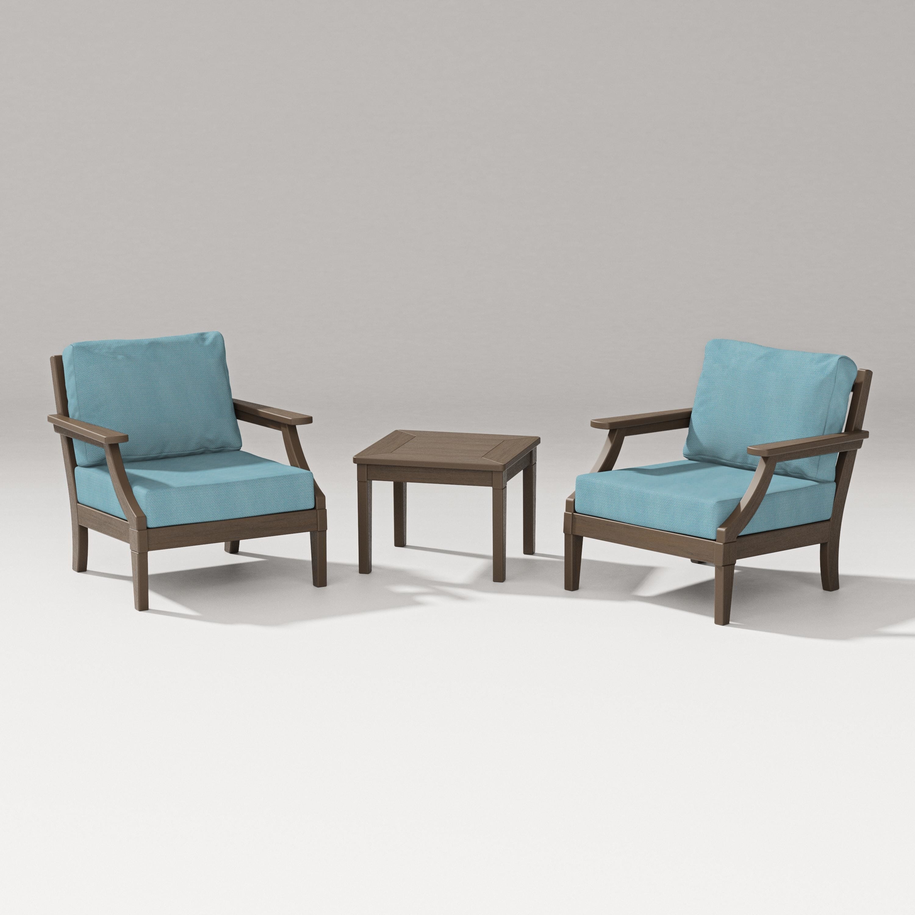 PW Designer Series Estate 3-Piece Lounge Chair Set in Kona / Lattice Sky Blue