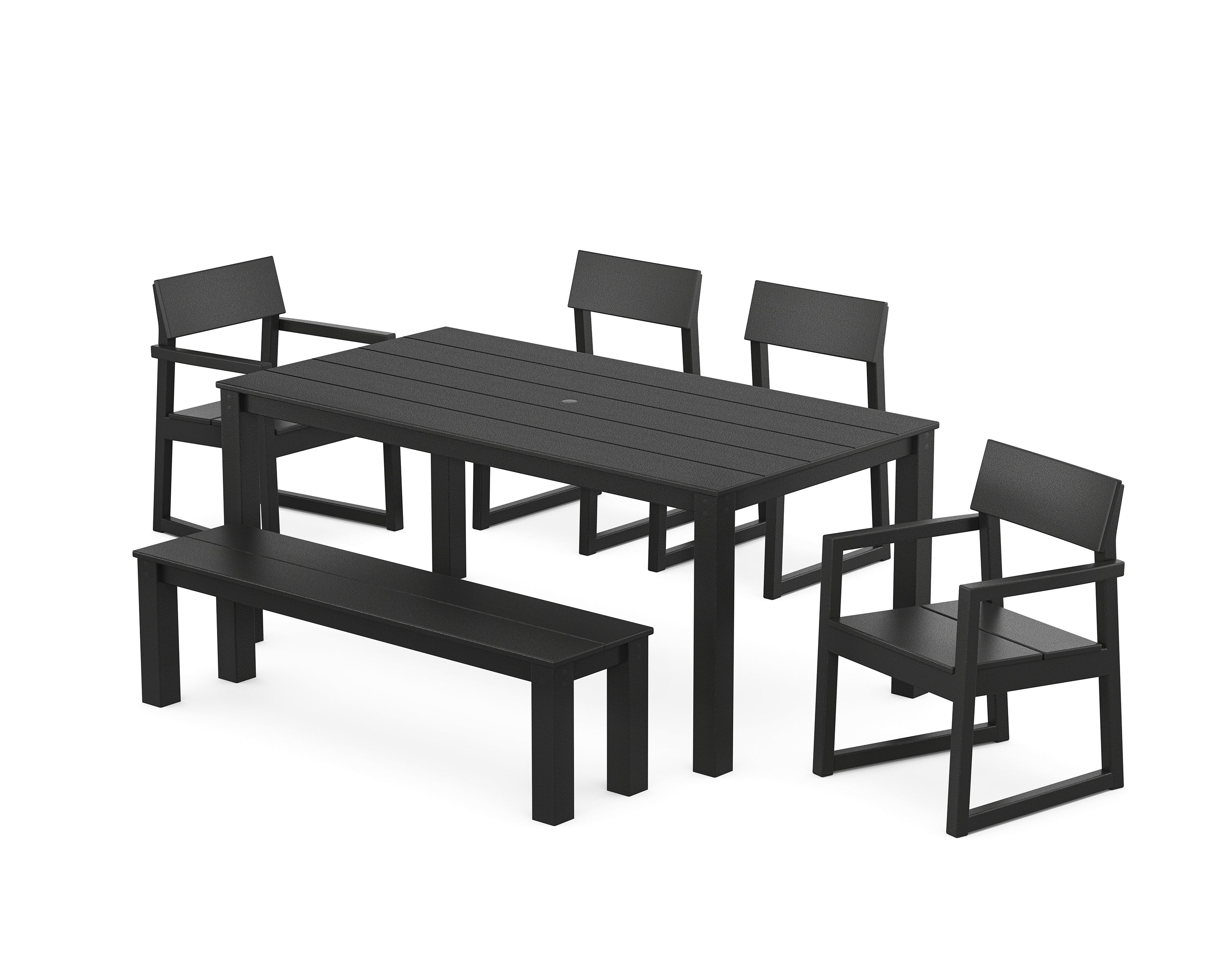 POLYWOOD EDGE 6-Piece Parsons Dining Set with Bench in Black