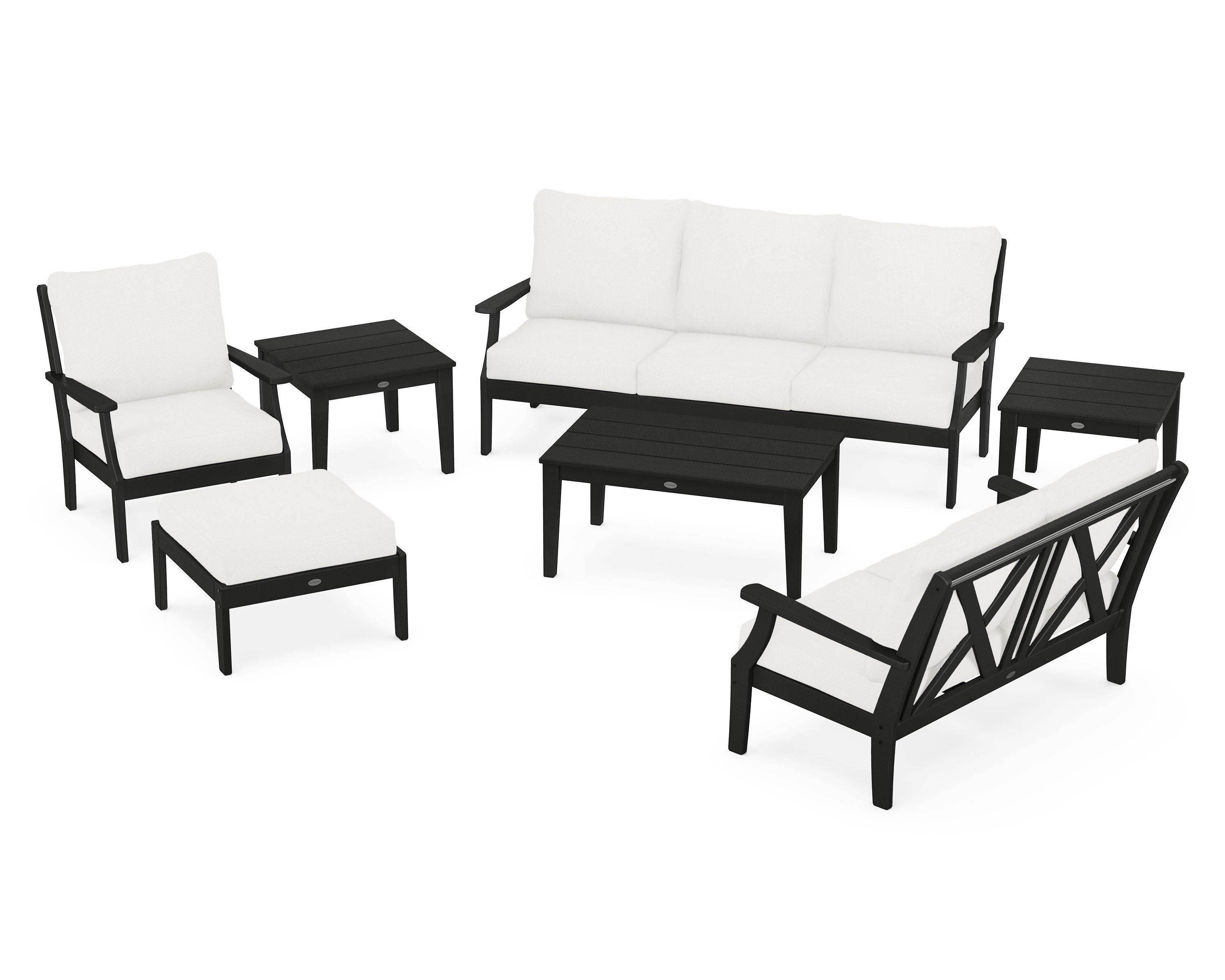 POLYWOOD Braxton 7-Piece Deep Seating Set in Black / Natural Linen