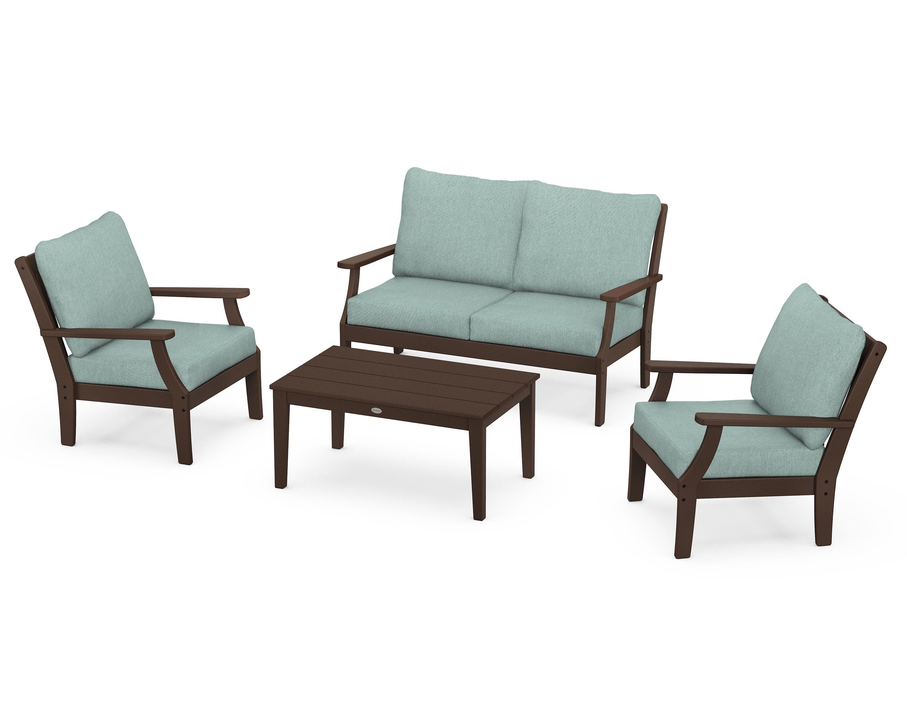 POLYWOOD Braxton 4-Piece Deep Seating Chair Set in Mahogany / Glacier Spa