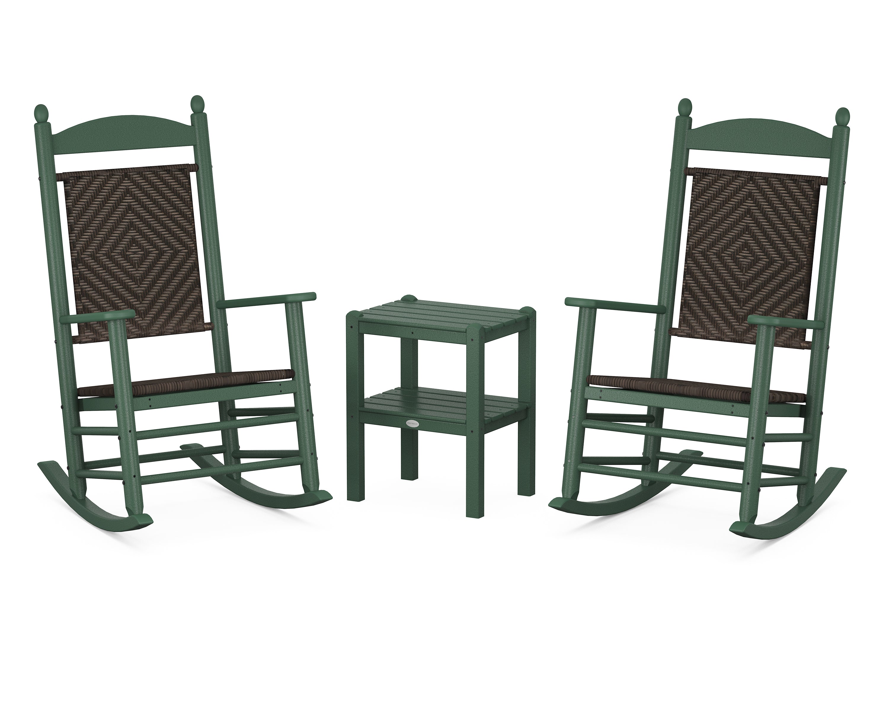 POLYWOOD Jefferson 3-Piece Woven Rocker Set in Green / Cahaba