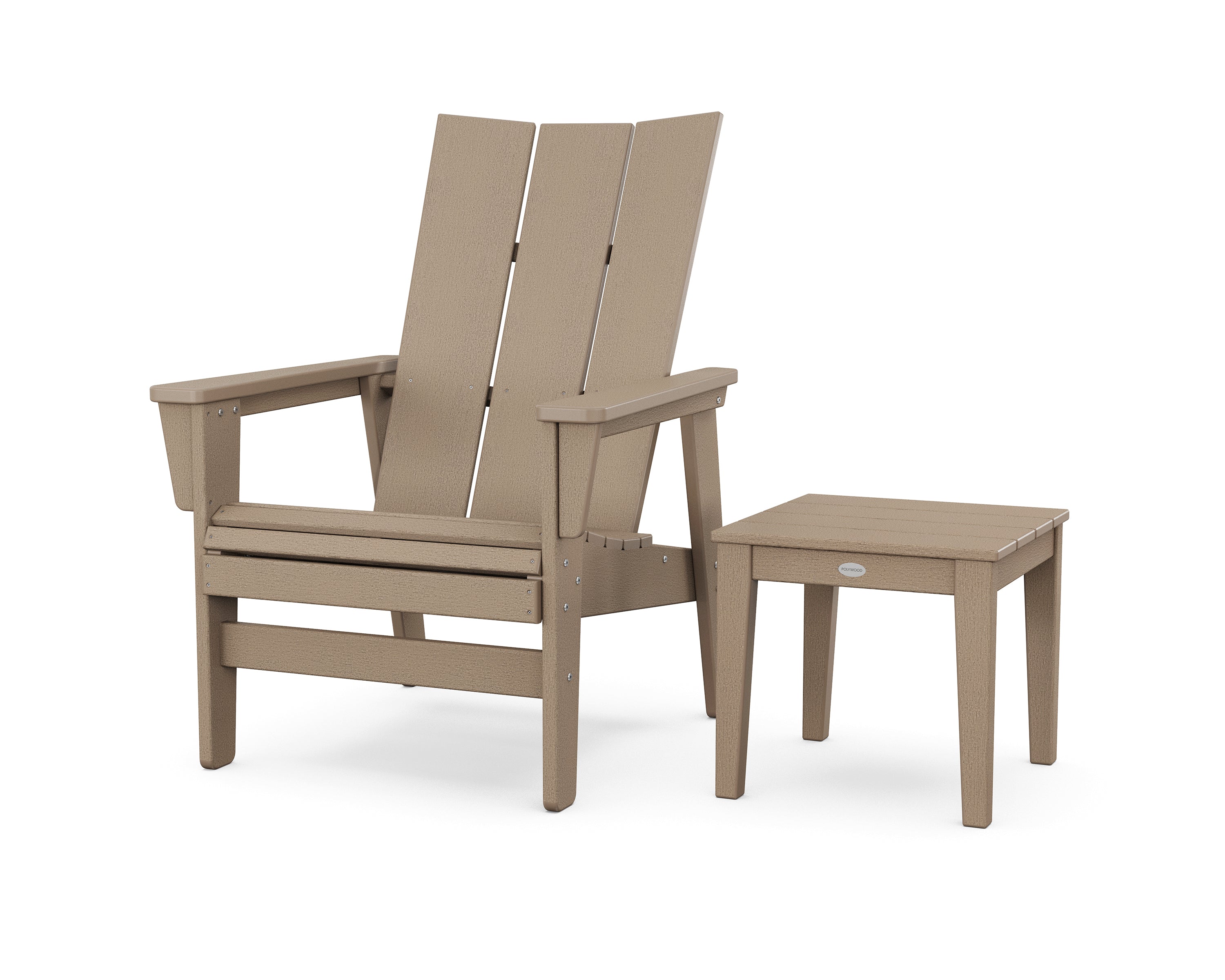 POLYWOOD Modern Grand Upright Adirondack Chair with Side Table in Vintage Sahara