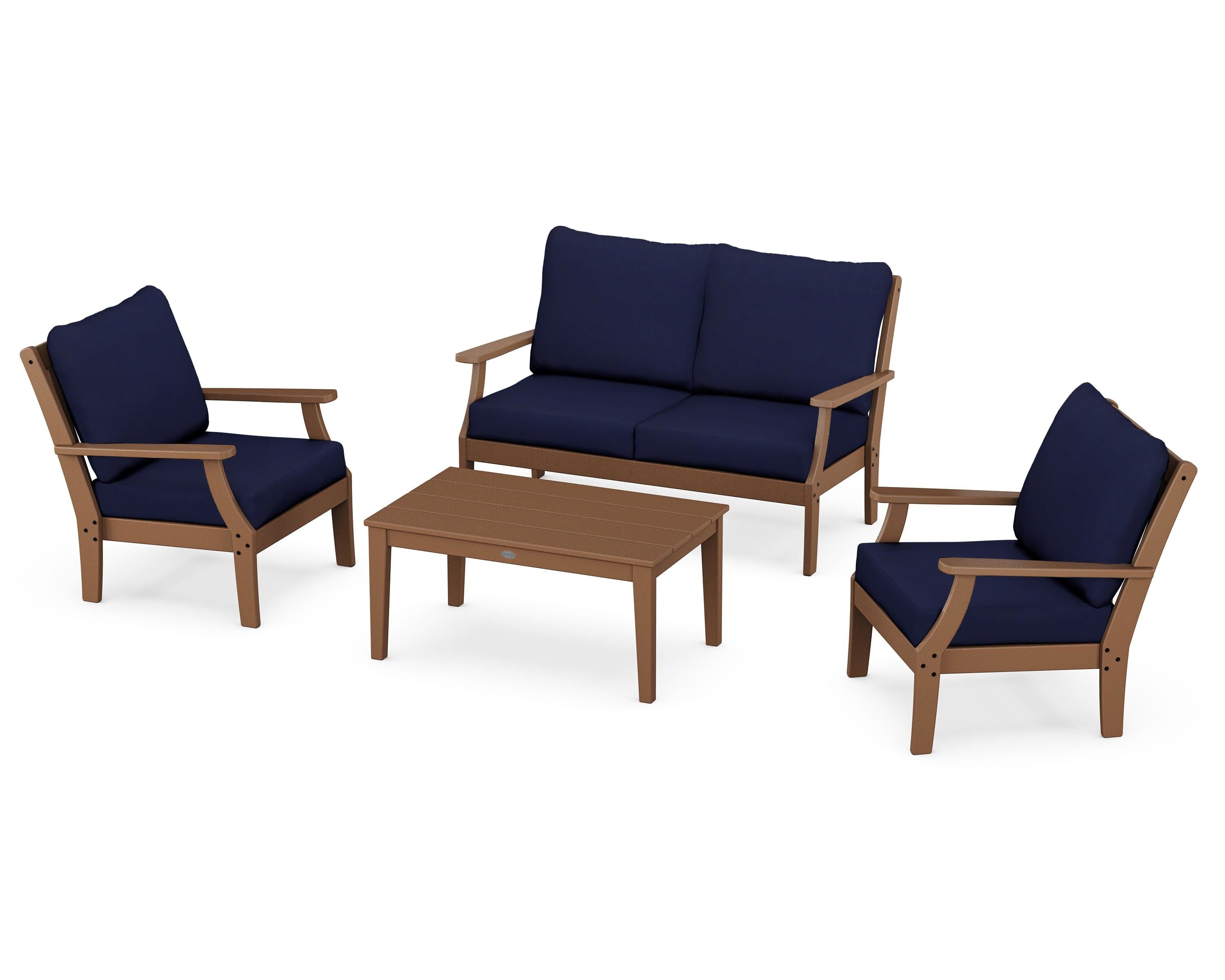 POLYWOOD Braxton 4-Piece Deep Seating Chair Set in Teak / Navy