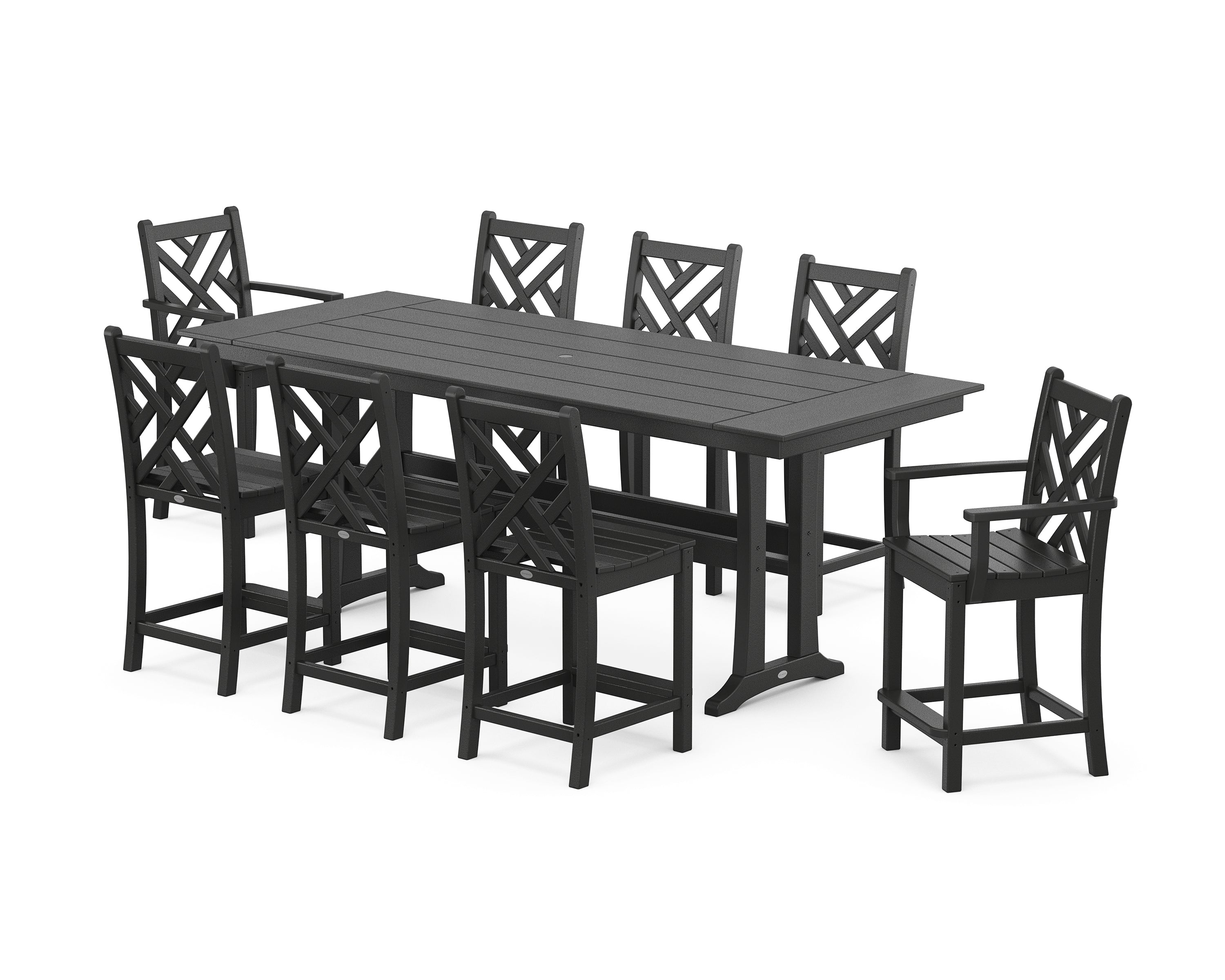 POLYWOOD Chippendale 9-Piece Farmhouse Counter Set with Trestle Legs in Black