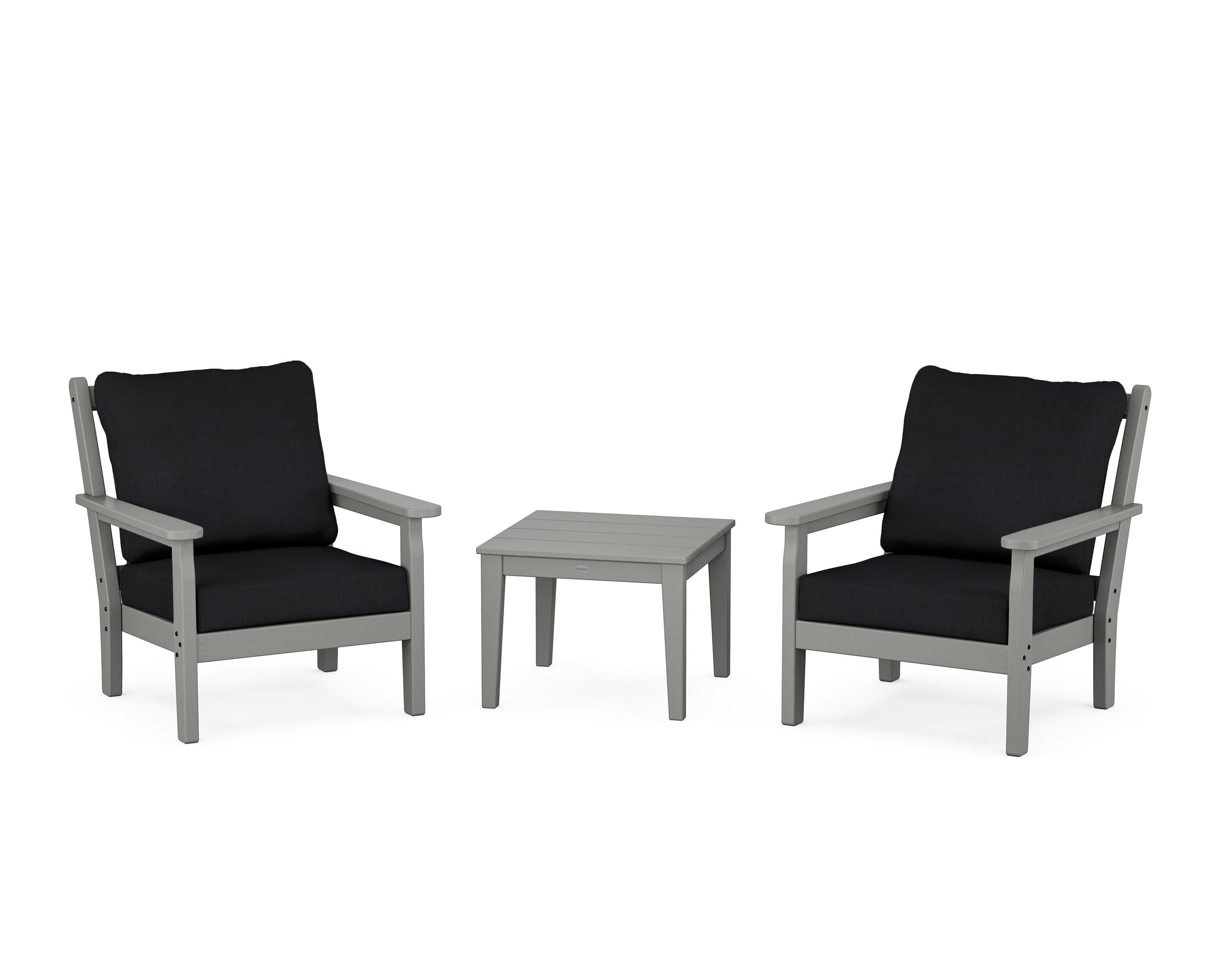 POLYWOOD Chippendale 3-Piece Deep Seating Set in Slate Grey / Midnight Linen