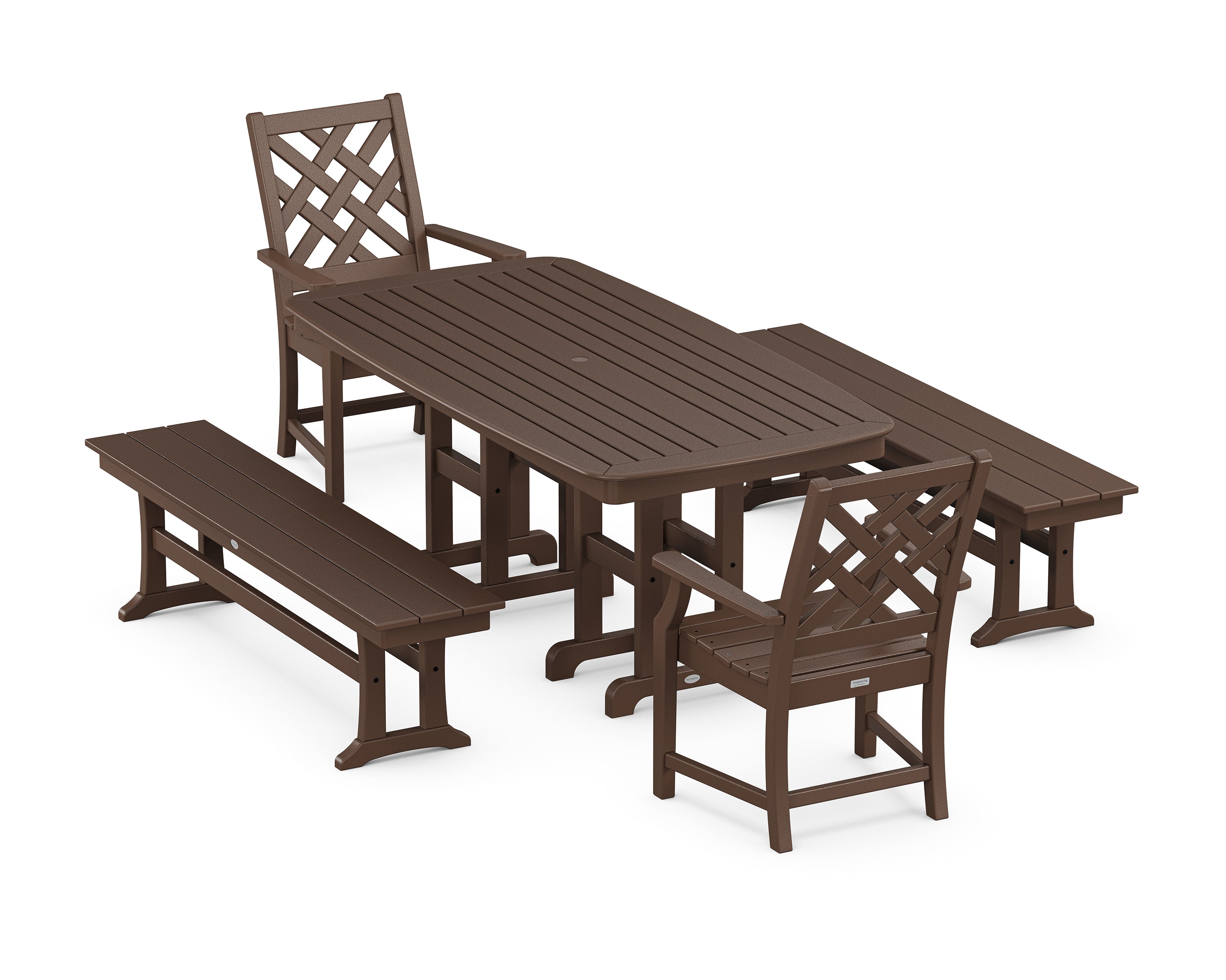 Country Living Wovendale 5-Piece Dining Set with Benches in Mahogany