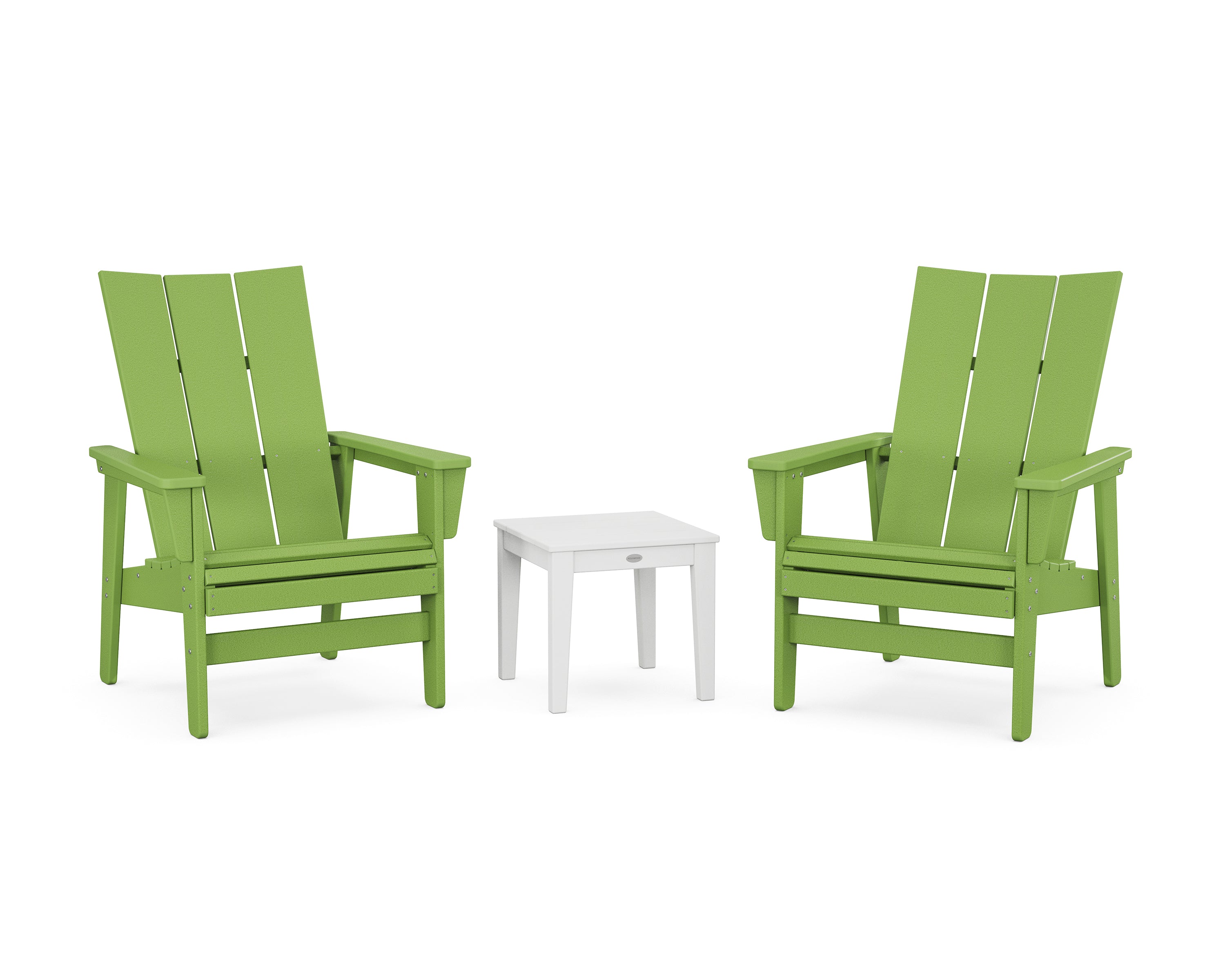 POLYWOOD 3-Piece Modern Grand Upright Adirondack Set in Lime / White