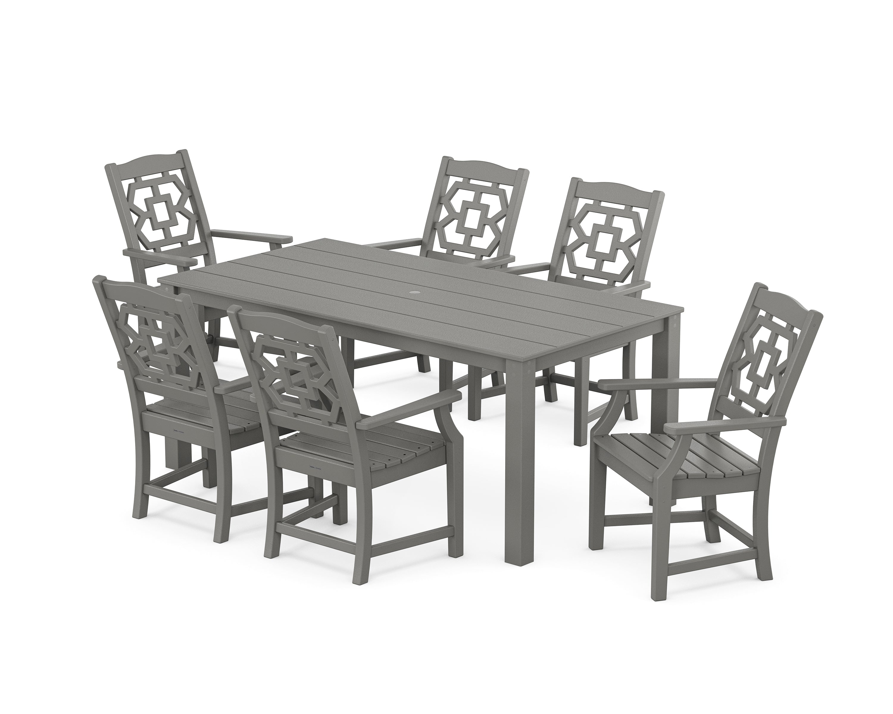 Martha Stewart by POLYWOOD Chinoiserie Arm Chair 7-Piece Parsons Dining Set in Slate Grey
