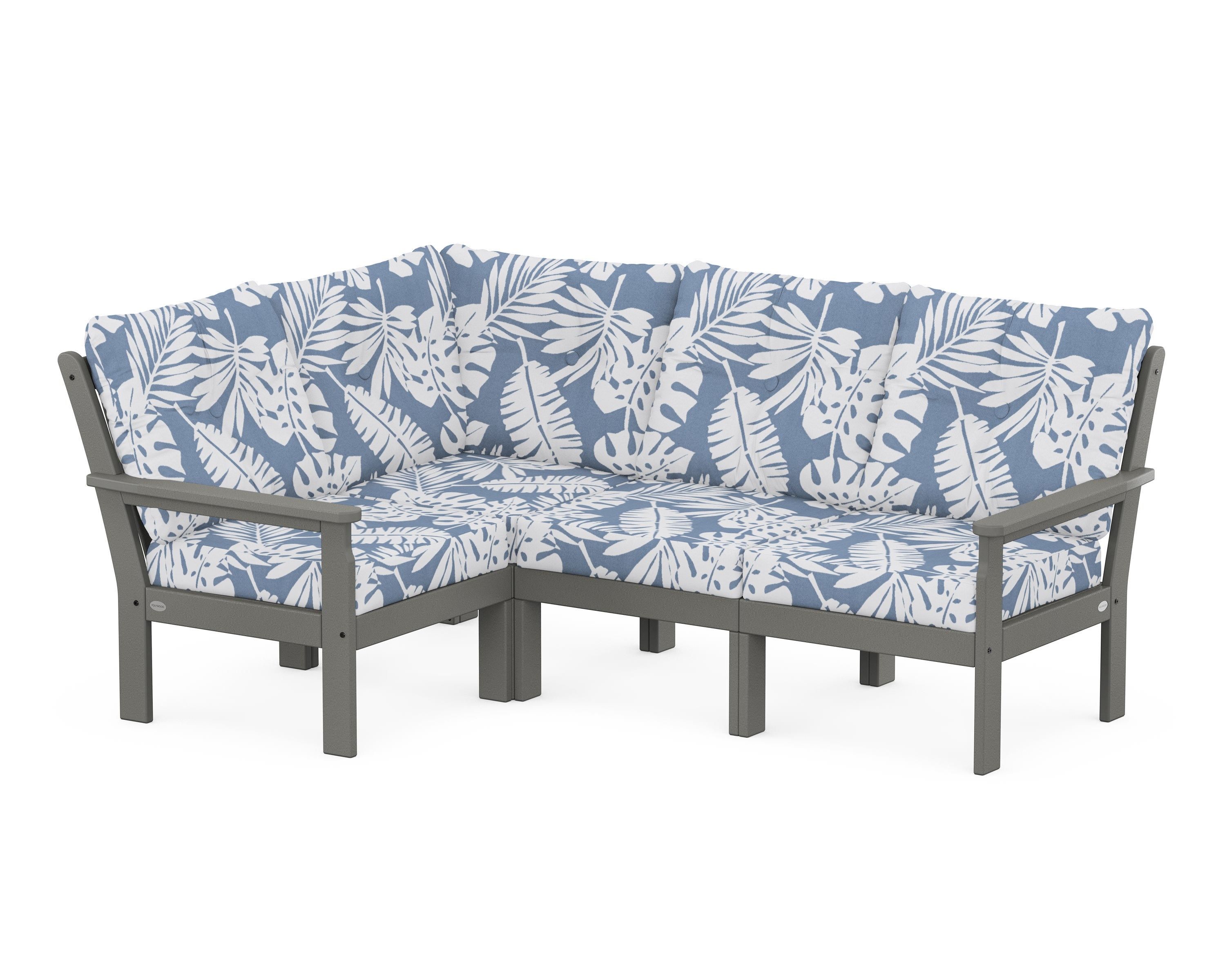 POLYWOOD Vineyard 4-Piece Sectional in Slate Grey / Leaf Sky Blue