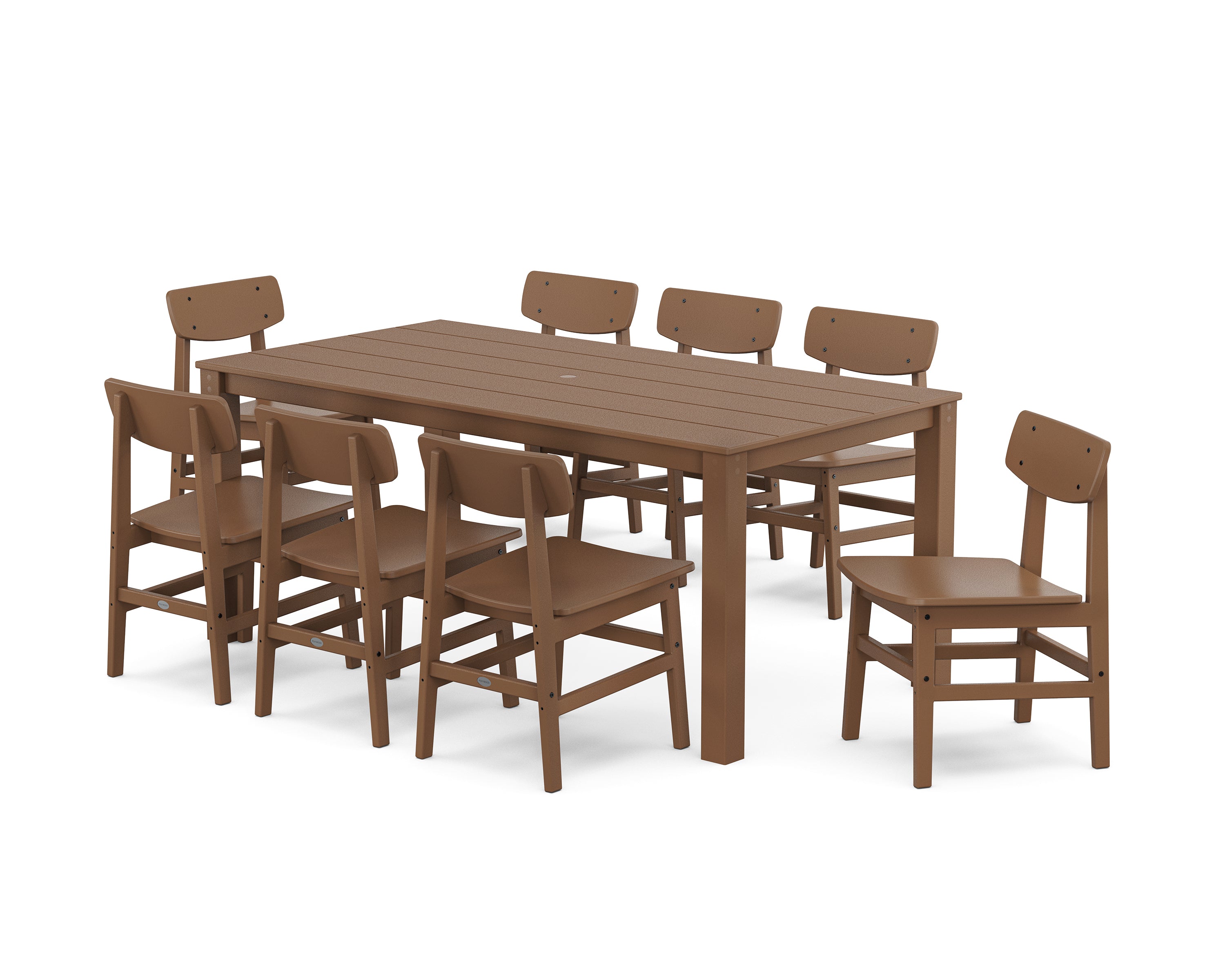 POLYWOOD Modern Studio Urban Chair 9-Piece Parsons Dining Set in Teak