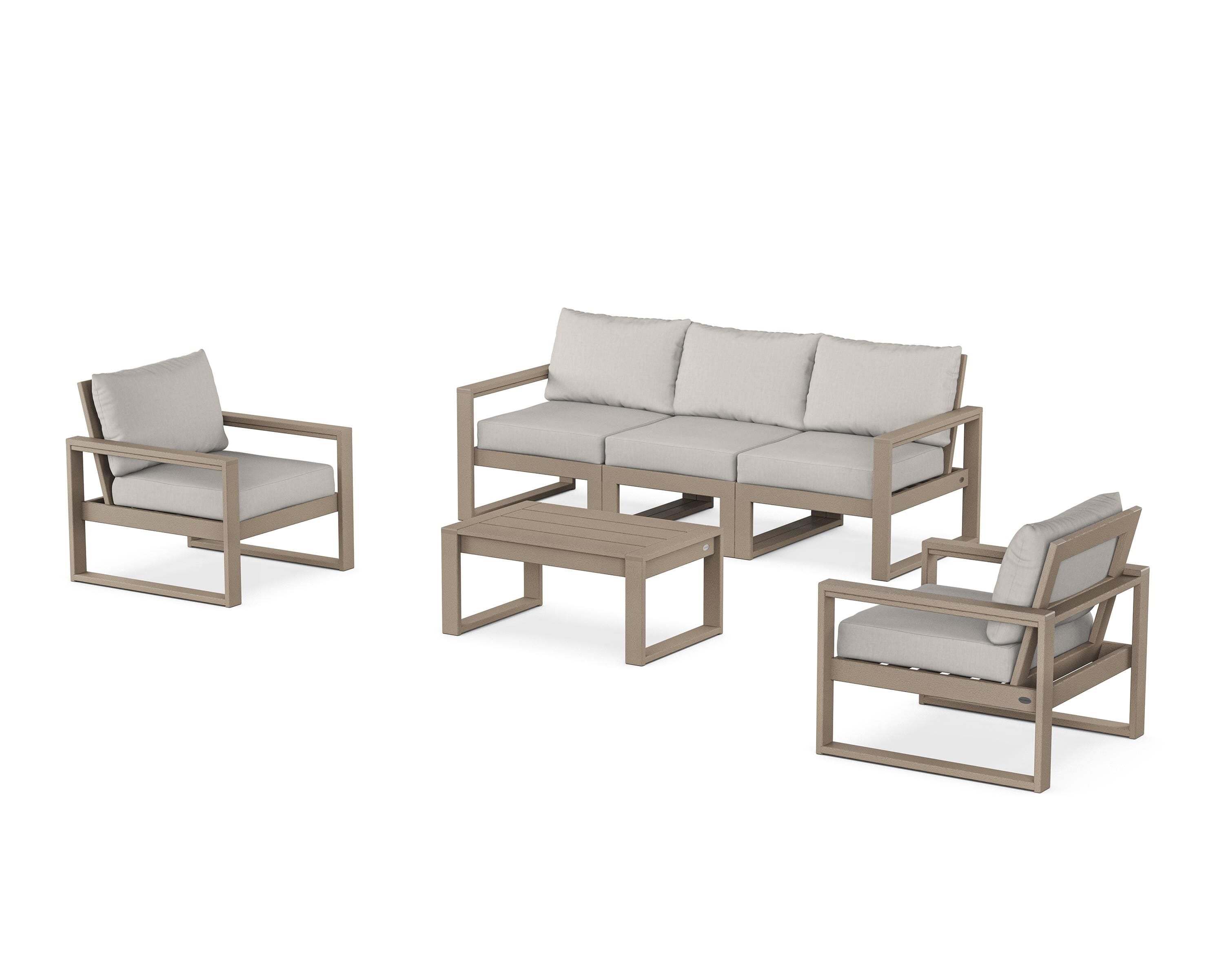 POLYWOOD EDGE Sectional 4-Piece Deep Seating Set with Sofa in Vintage Sahara / Cast Ash