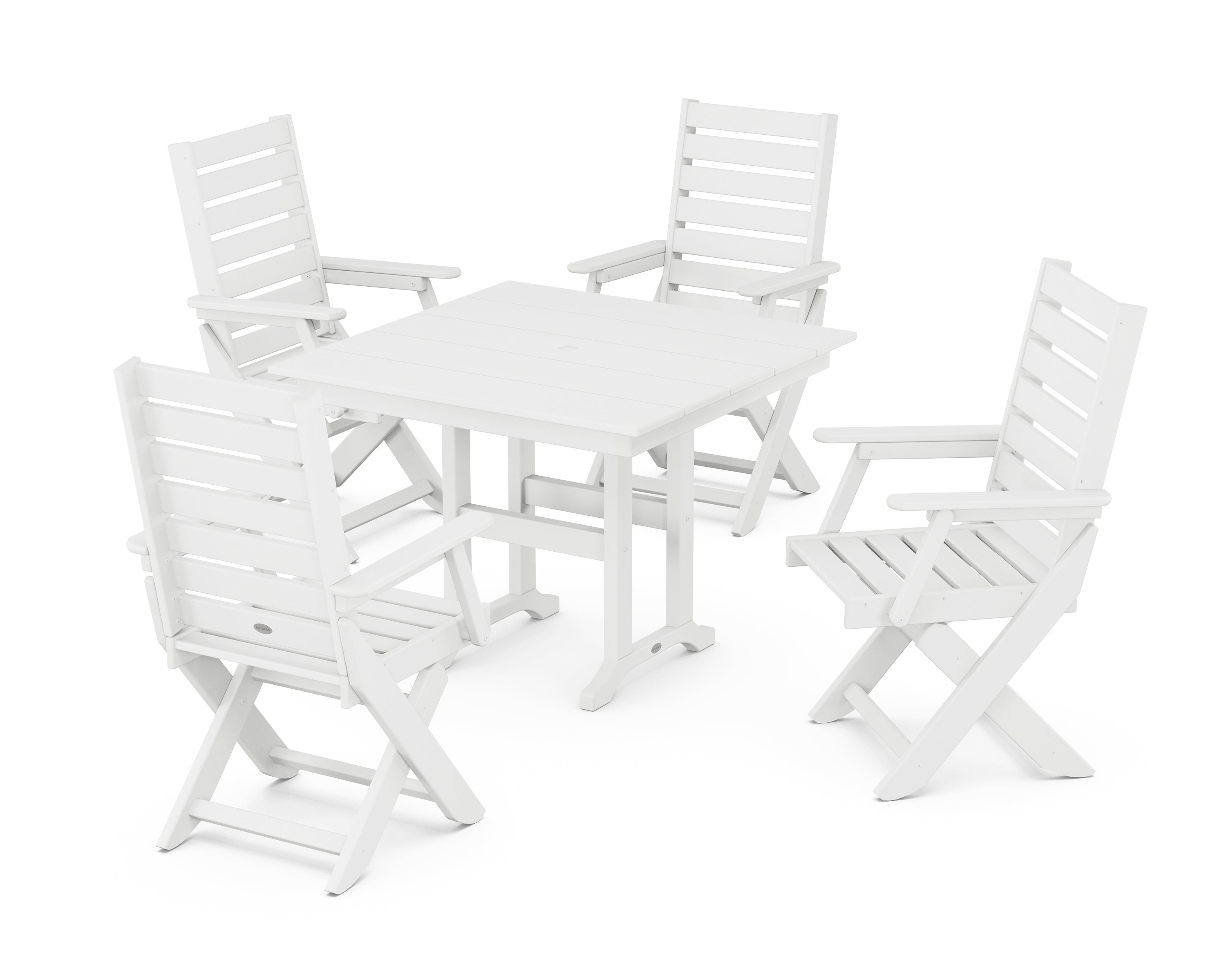 POLYWOOD Captain Folding Chair 5-Piece Farmhouse Dining Set in White