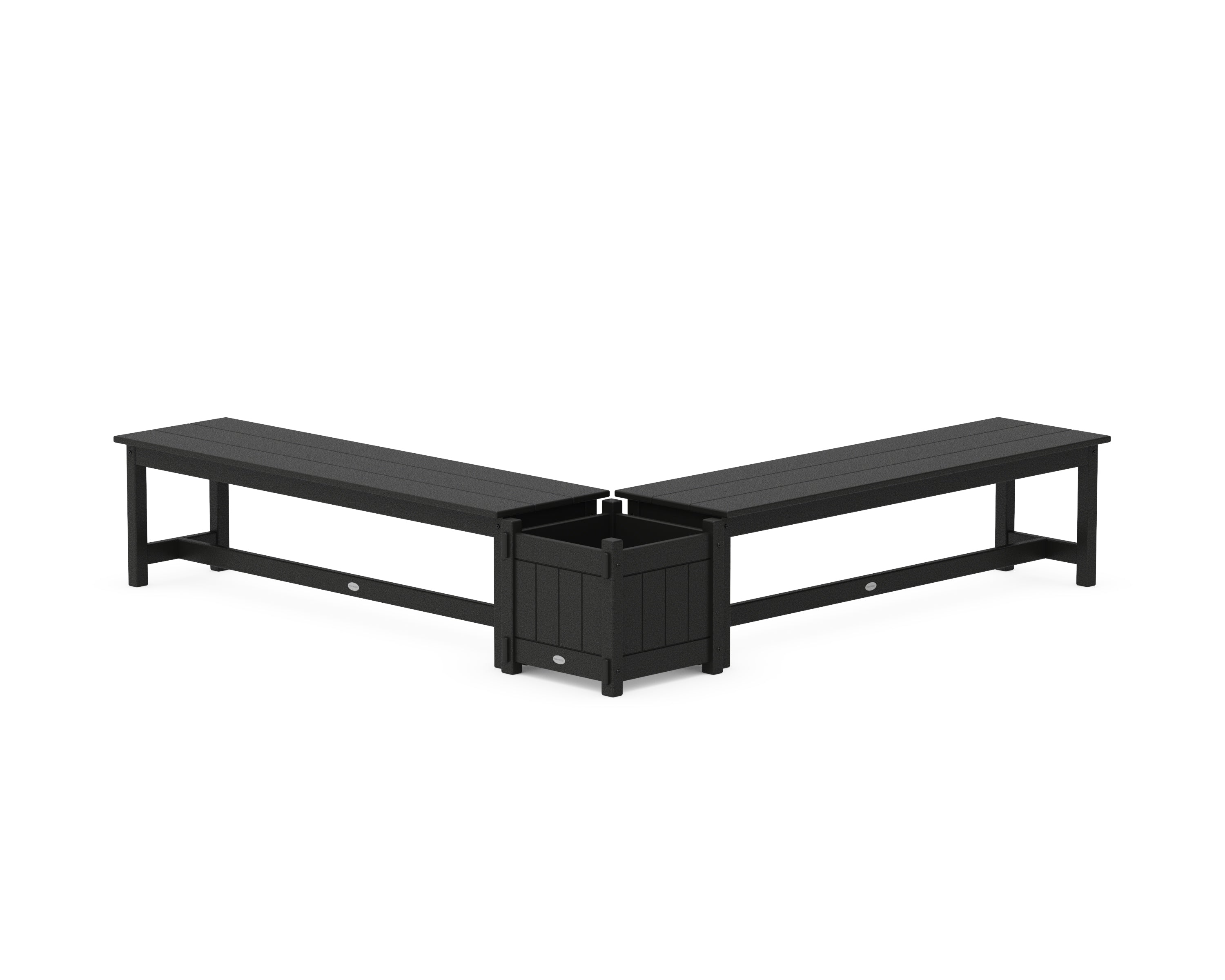 POLYWOOD 60" Vineyard L- Shaped Planter Bench Set in Black